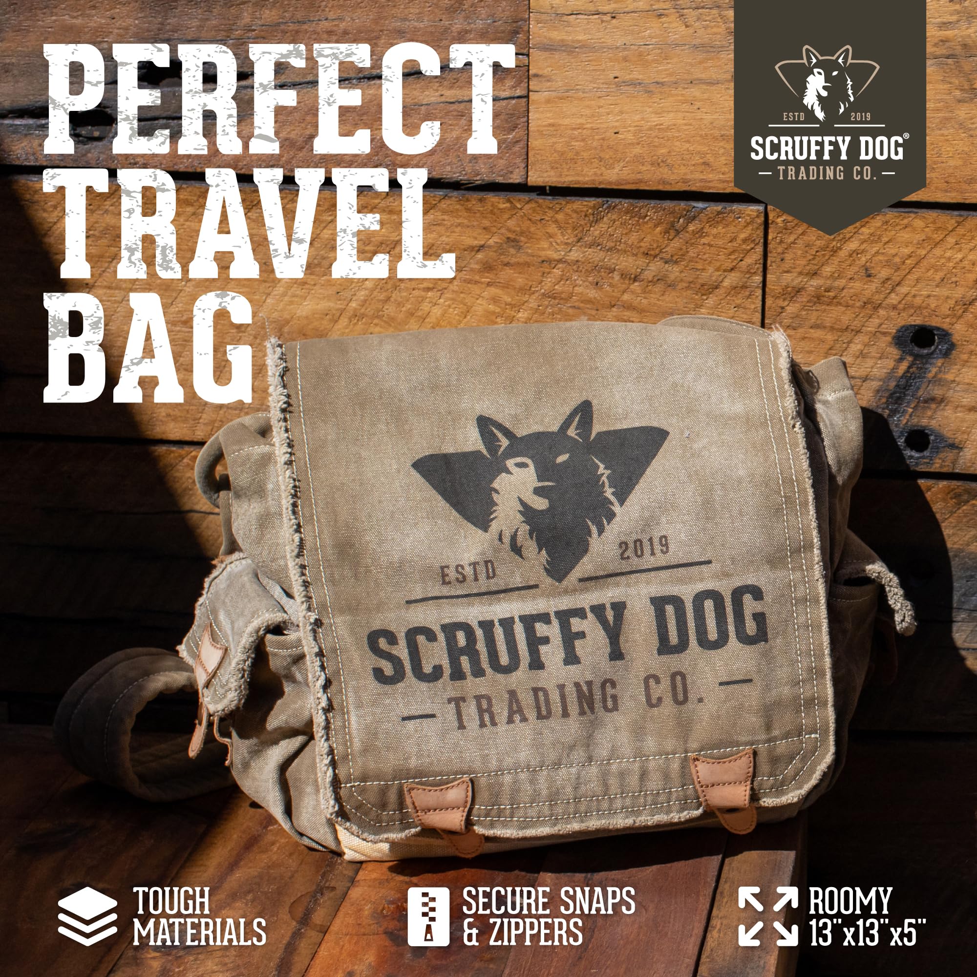 SCRUFFY DOG Crossbody Vintage Messenger Bag for Men and Women - Satchel Bag Men - Canvas Shoulder Bags - 13 inch