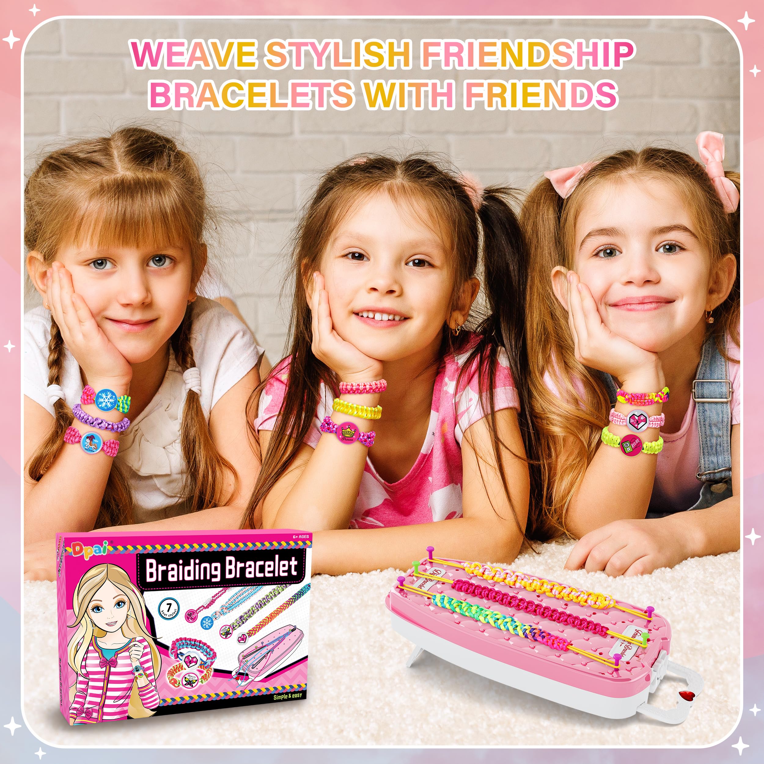 Dpai Friendship Bracelet Making Kit for Girls,DIY Arts and Crafts Toys,Jewelry String Maker Kit,The Best Birthday Gifts Ideas for Girls 6 7 8 9 10 11 12+ Years Old（Pink）