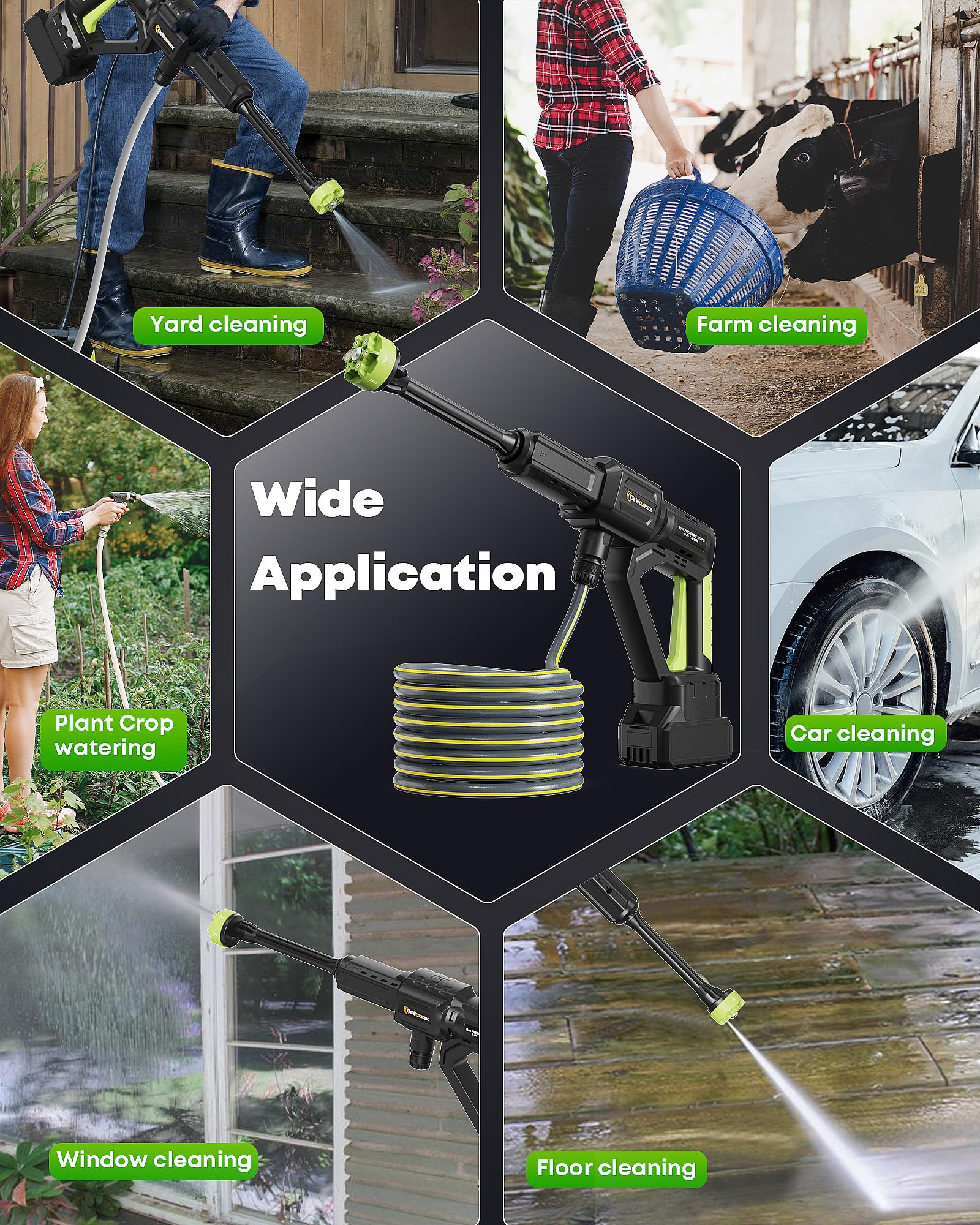 Dkenicor Cordless Pressure Washer, 970PSI Portable Pressure Washer with 6-in-1 Nozzle, 4.0Ah Battery Pressure Washer, High Pressure Washer Gun for Car, Fence, Floor, Patio