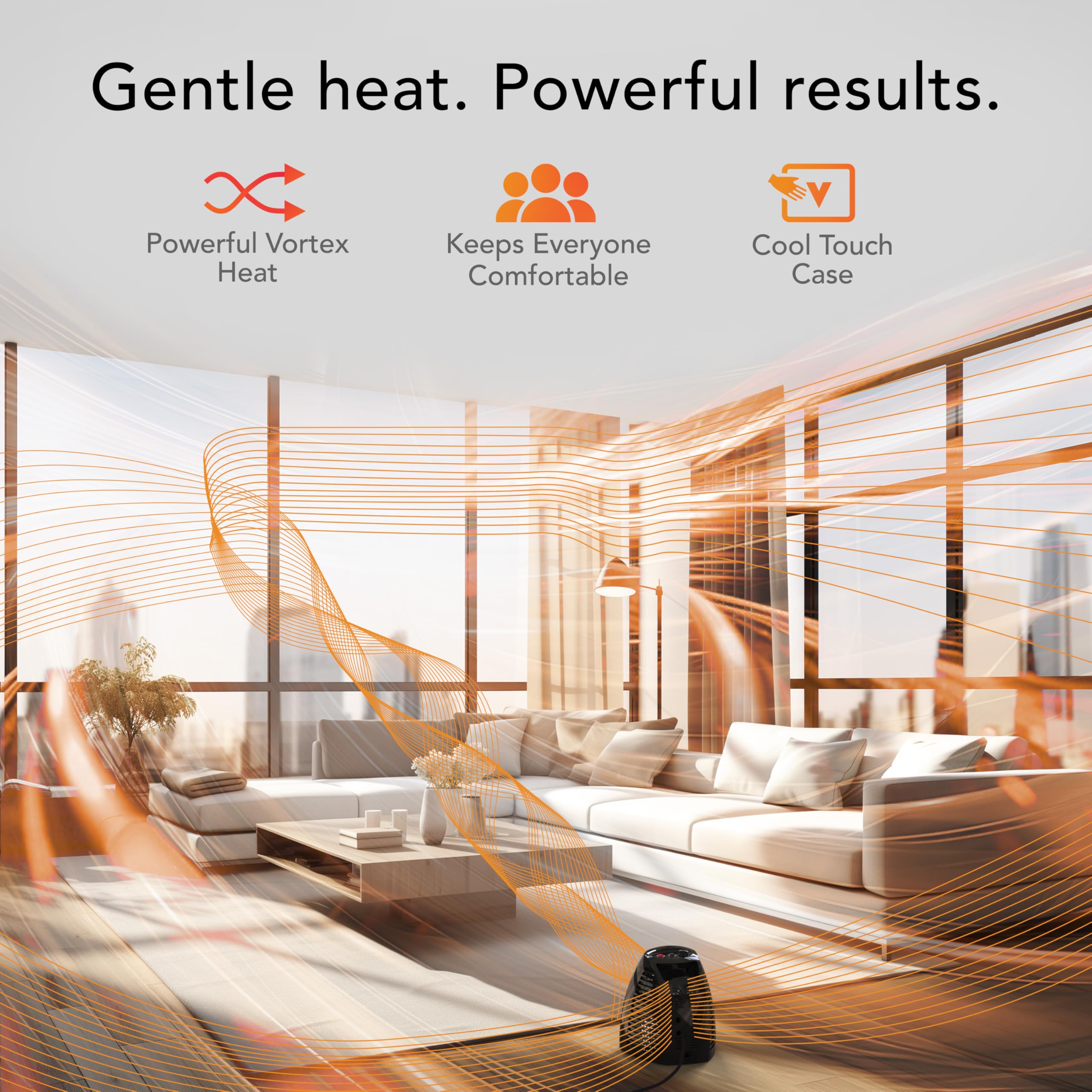 Vornado MVH Space Heater 3 Heat Settings Adjustable Thermostat Tip-Over Protection Auto Safety Shut-Off System Indoor Use Whole Room Black