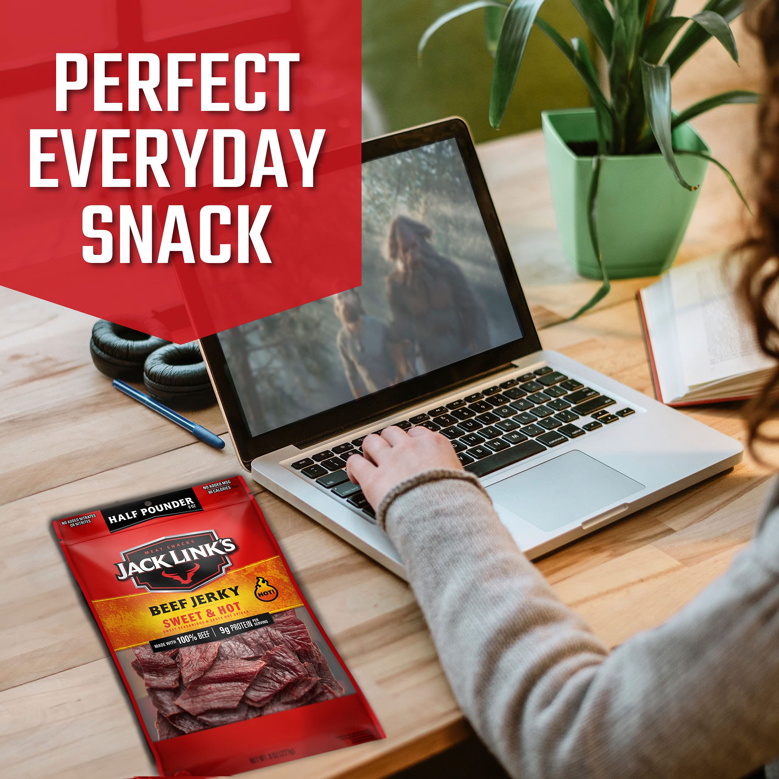 Jack Link's Beef Jerky, Sweet & Hot, ½ Pounder Bag - Flavorful Meat Snack, 9g of Protein and 80 Calories, Made with Premium Beef - 96 Percent Fat Free, No Added MSG or Nitrates/Nitrites