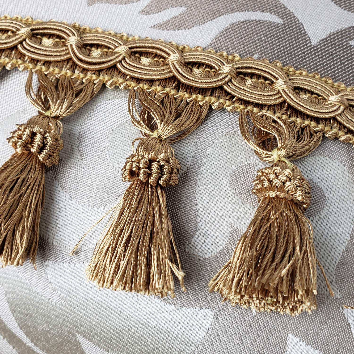 Trims by The Yard Kylie Classic Tassel Fringe Trim, 4” Wide Versatile Fringe, Soft, Fashionable Trim for Home Decoration Items, 10-Yard Cut, Gold