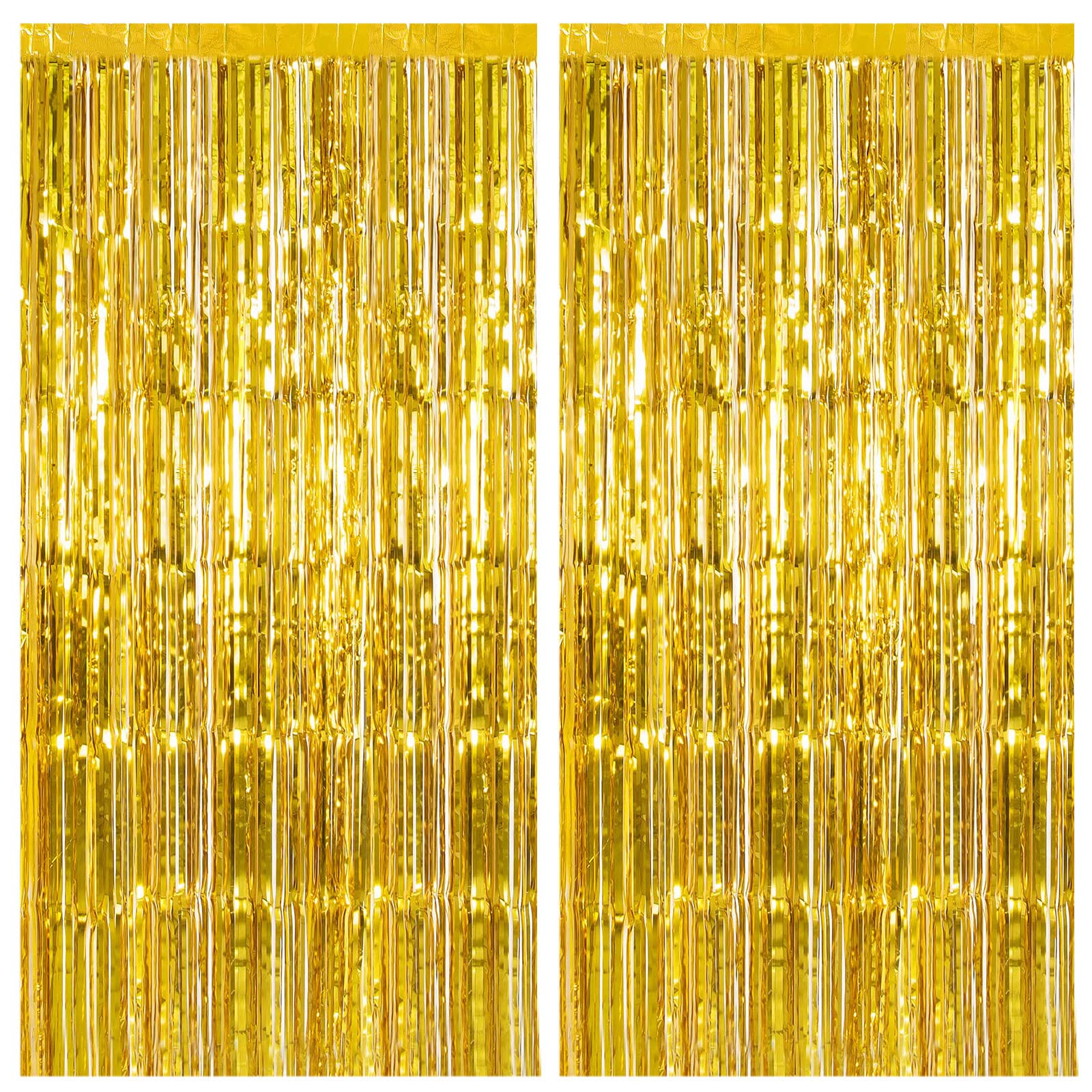 2 Pack Gold Backdrop Birthday Decorations Foil Curtain Backdrop Gold Streamers Dance Party Decorations Photo Booth Props for Bachelorette Decorations Christmas Halloween New Years Eve Party Supplies