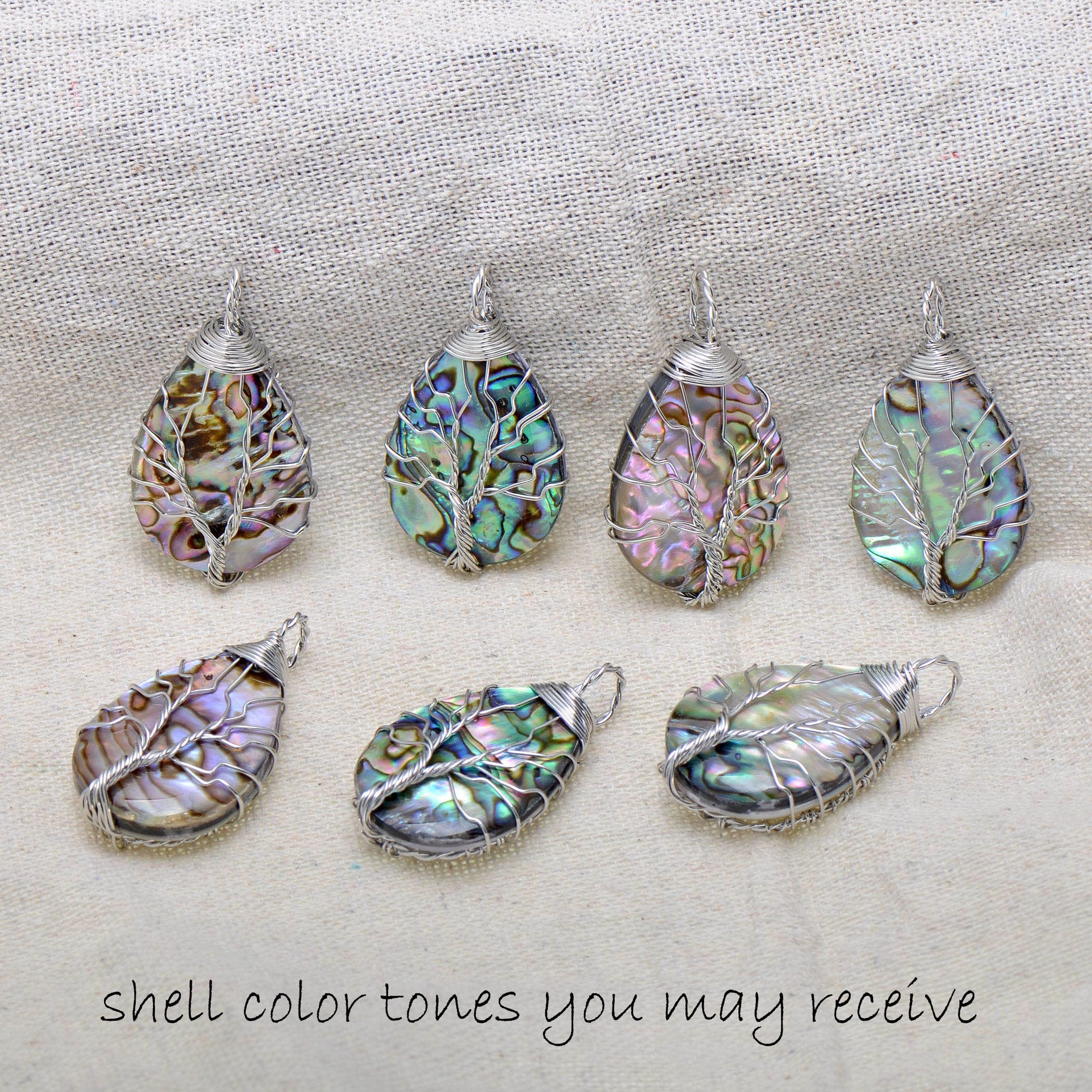 Handmade Teardrop Abalone Shell Dangle Earrings for Women, Wire Craft Tree of Life Earrings