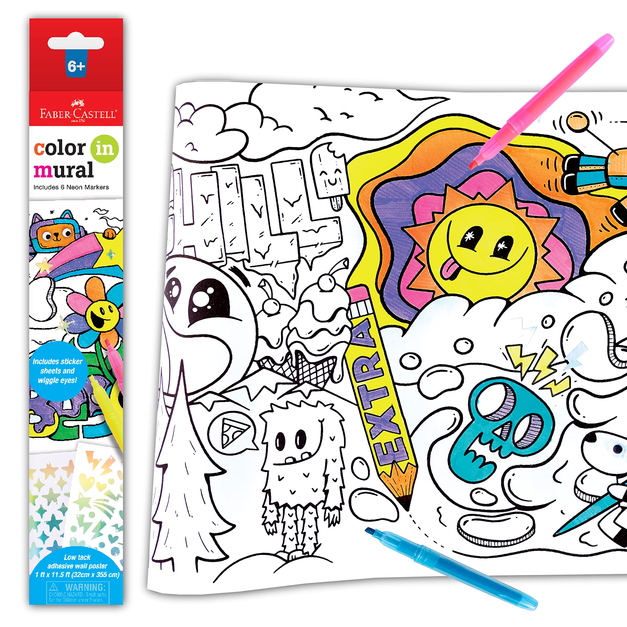 Faber-Castell Color in Wall Mural - Peel and Stick Coloring Poster Kit for Kids, Coloring Art Projects for Kids Ages 6-8+