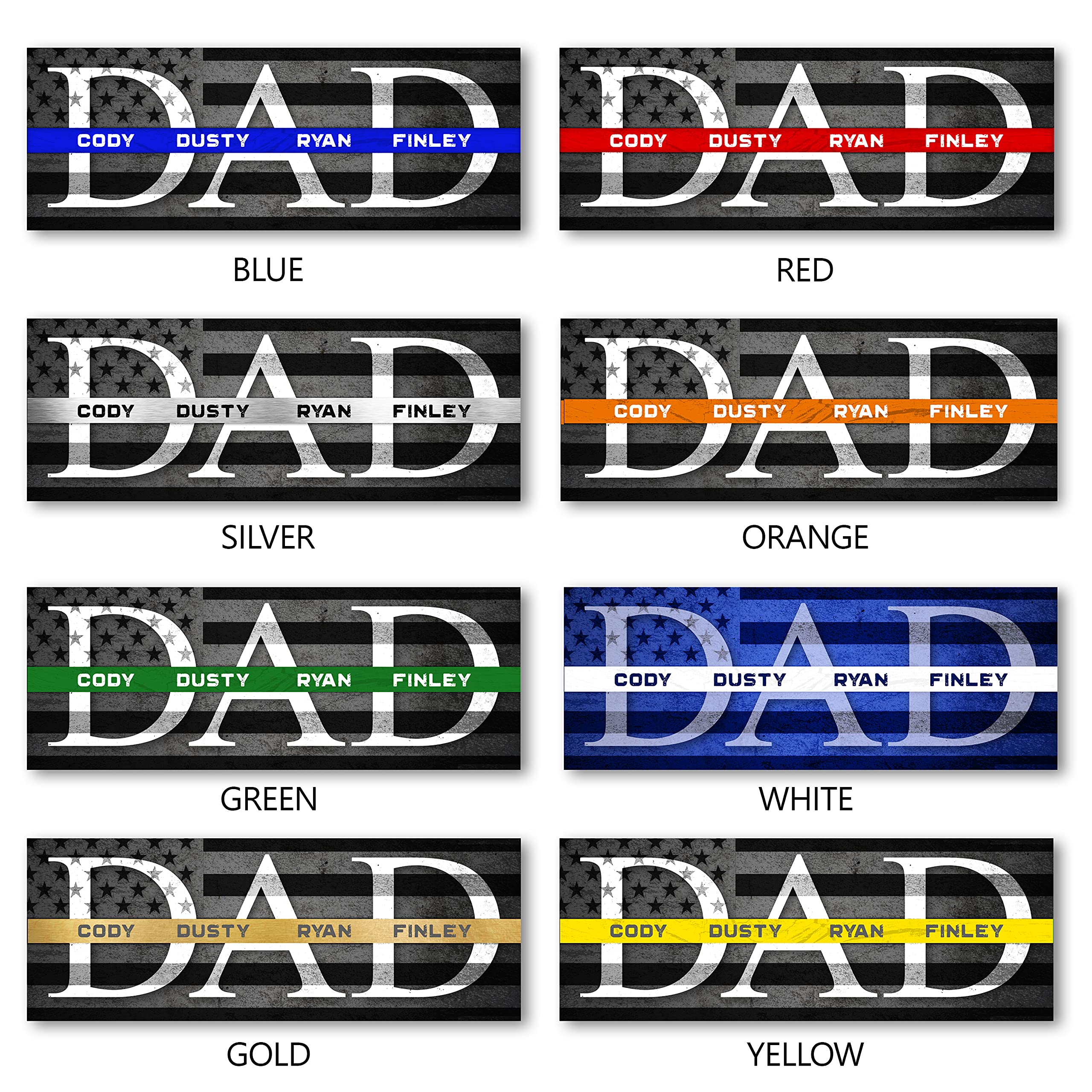 DAD & Children - Personalized Thin Line Father's Day Gift (Thin Blue Line, 6.5"x18" Block Mount)