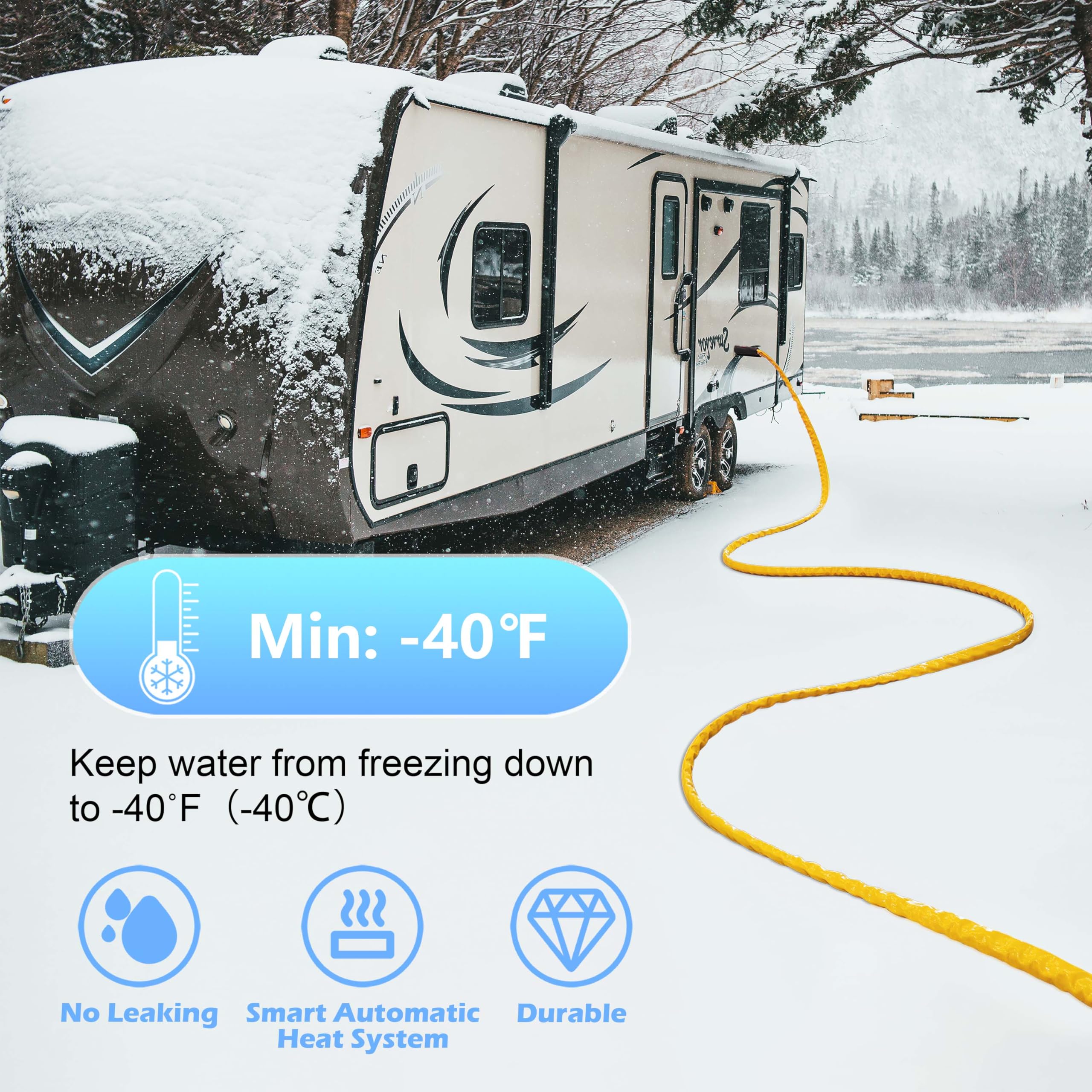 CircleRiver 50FT Heated Drinking Water Hose for RV -40℉ Antifreeze Water Hose 5/8" Inner Diameter Self-Regulating with Energy Saving Thermostat Lead & BPA Free RV Water Hose