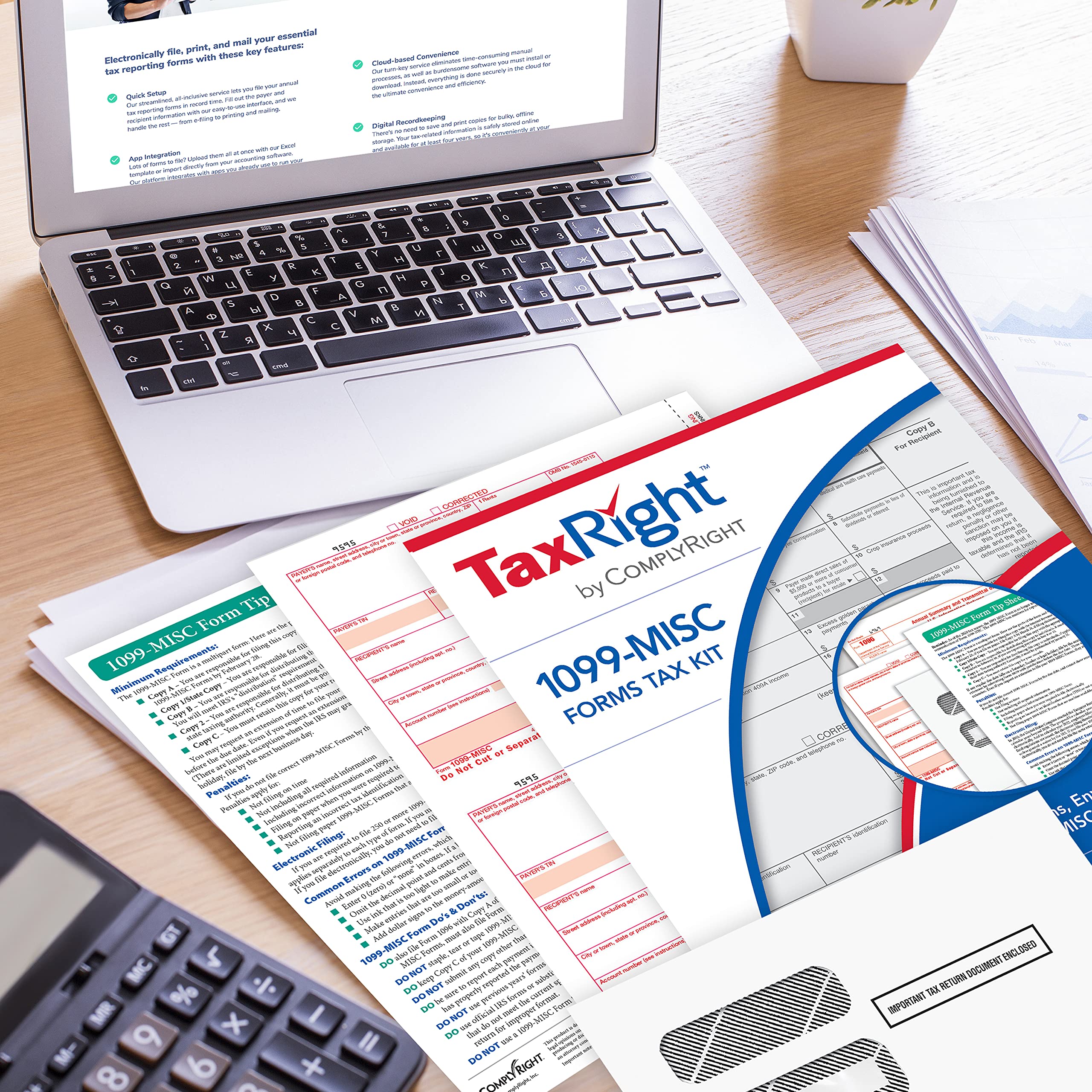 ComplyRight 2024 TaxRight 1099-MISC Tax Kit (4-Part) | 50 Recipients |Self-Seal Envelopes Included (No Software)