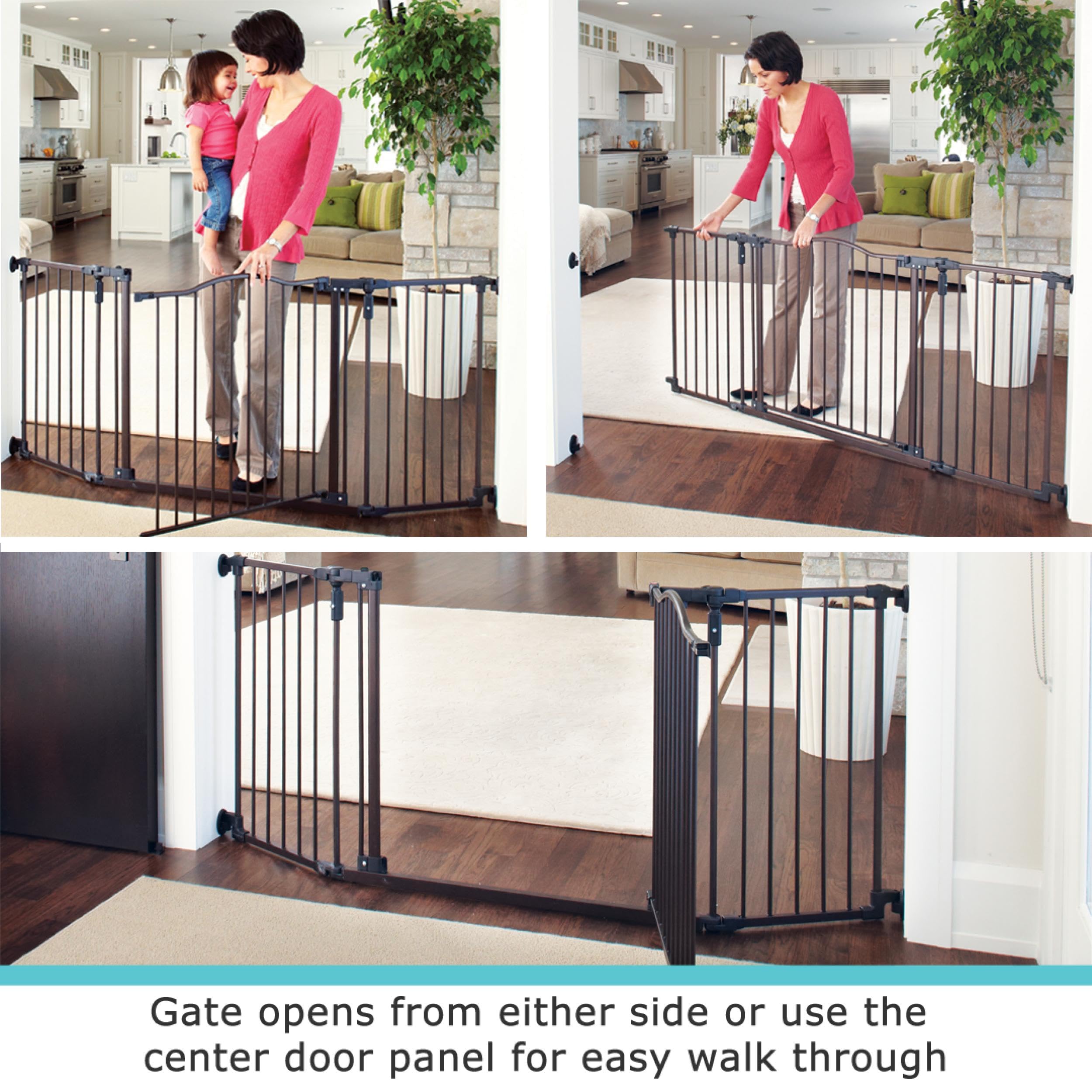 Toddleroo by North States 72” wide Deluxe Décor Baby Gate: Sturdy safety gate with one hand operation. Extra wide baby gate. Hardware Mount. Fits 38.3 - 72” Wide. (30" Tall, Matte Bronze)