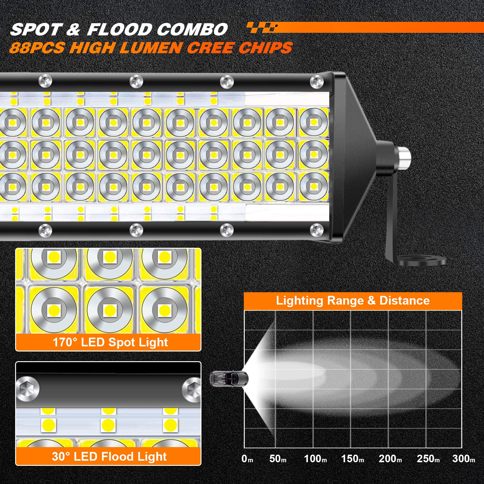 Zmoon 12 Inch LED Light Bar 264W, IP67 Waterproof Five Rows Spot & Flood Combo Beam LED Fog Light Bar for Truck ATV UTV SUV Tractor Boat Weeder etc.