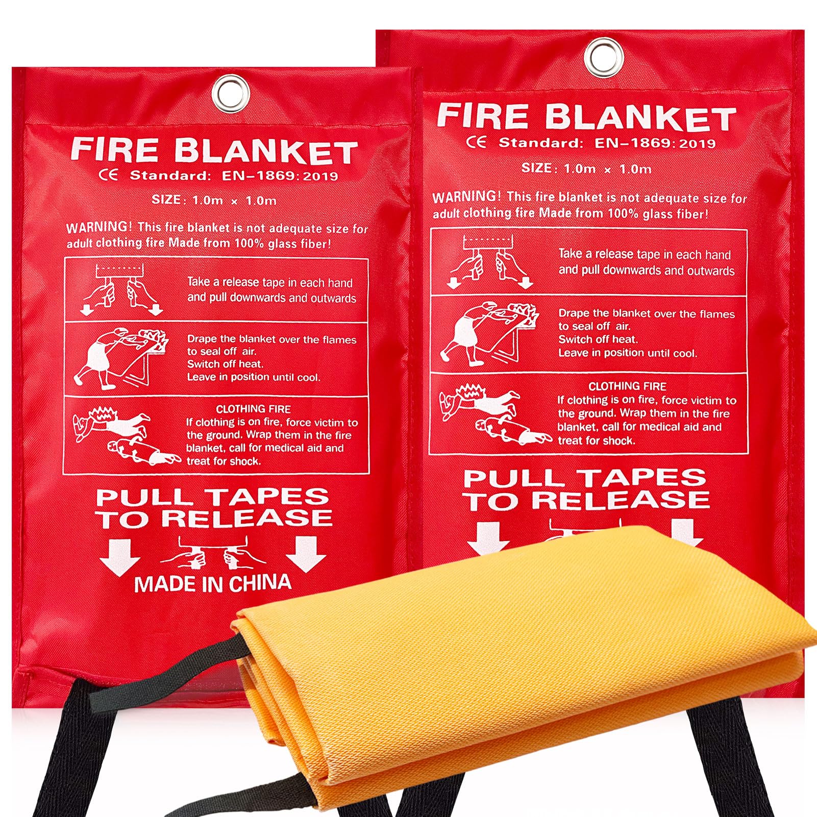 ifory Emergency Fire Blanket for Home & Kitchen, 40” x 40” Fire Suppression Blanket for Kitchen with Double Sided Silicone Flame Retardant Layer, Leaving No Glass Fiber Fragments - 2 Pack