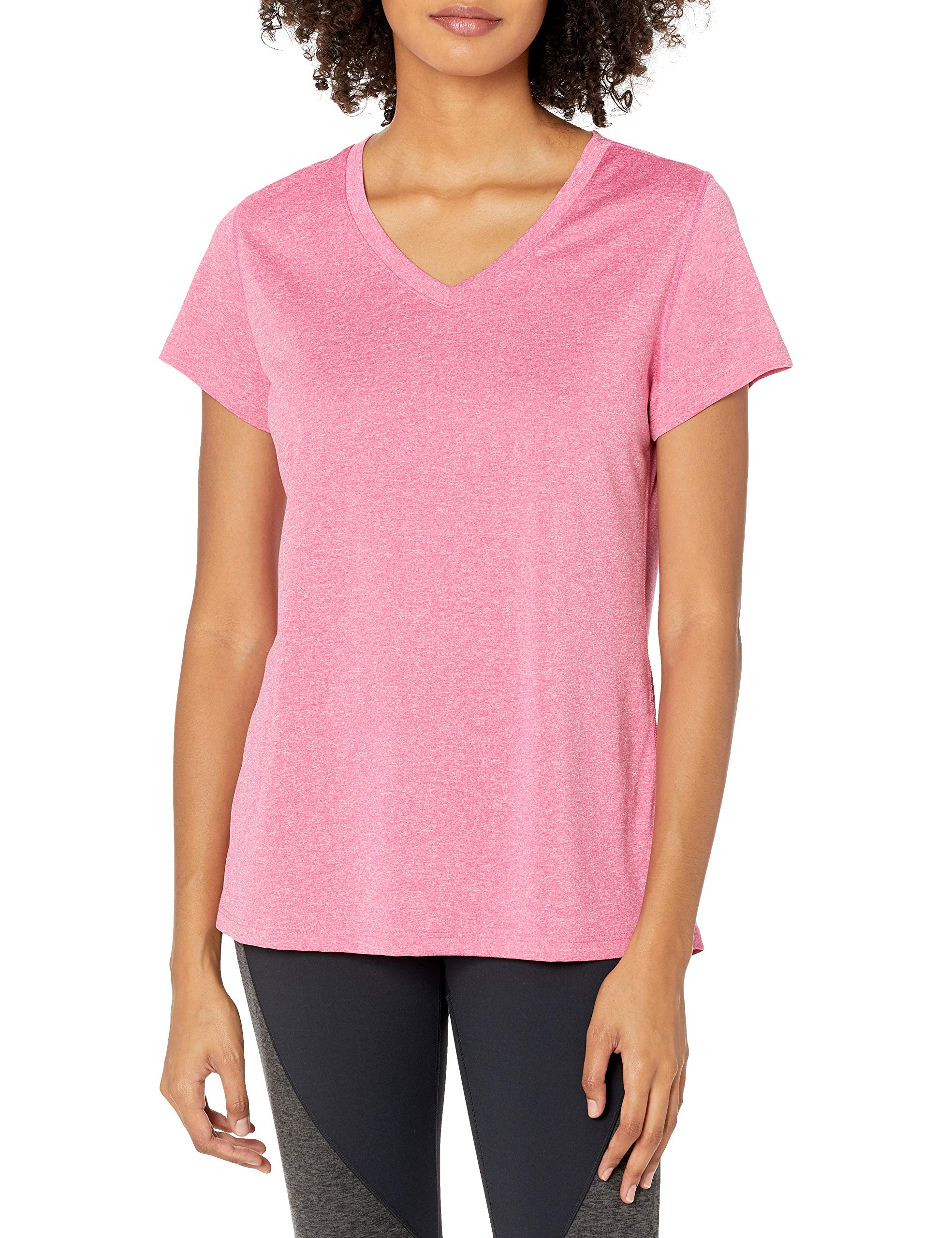 Hanes Women's Sport Performance V-Neck Tee, Amaranth Heather, Medium