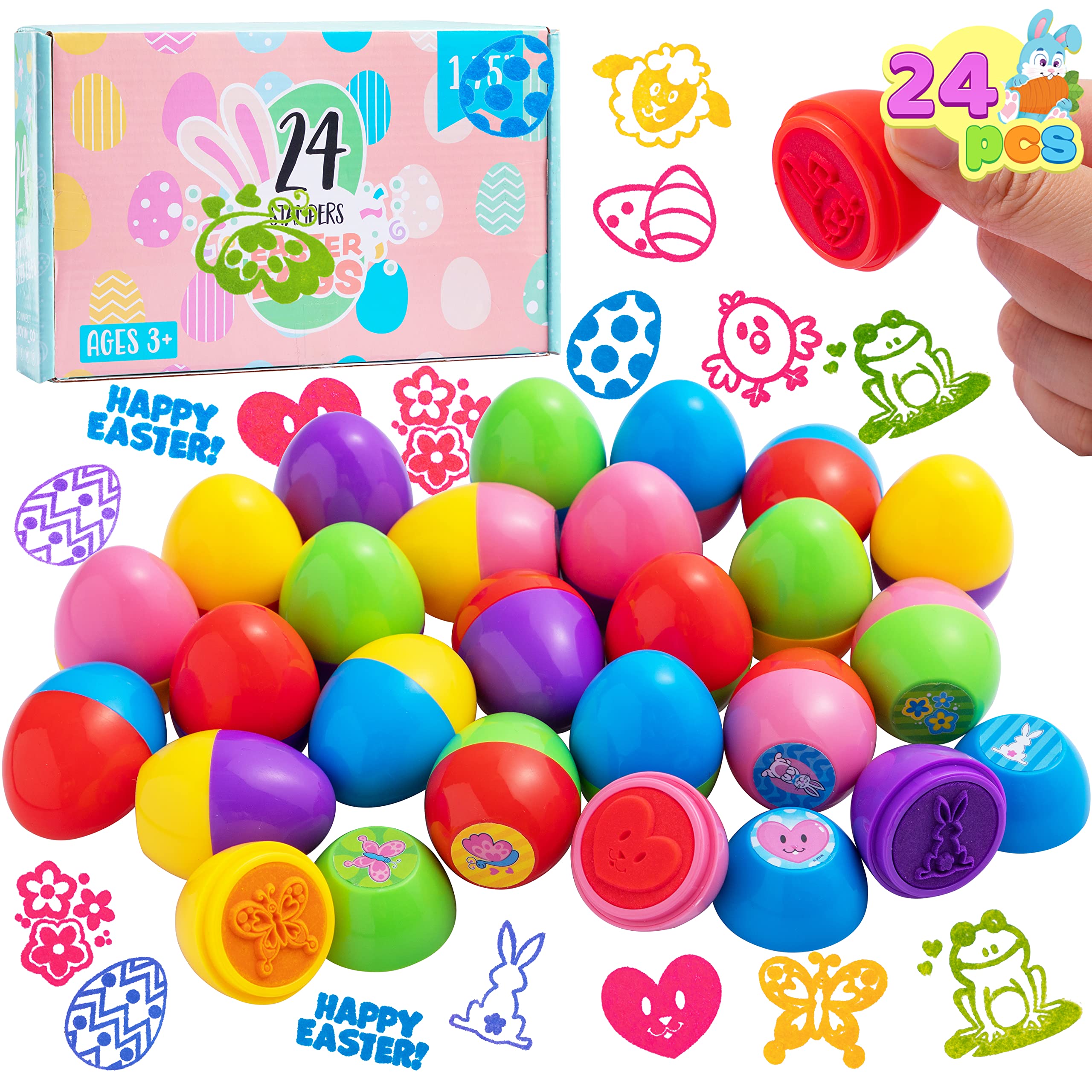 JOYIN 24 Pcs Easter Egg Stampers Toys for Easter Eggs Hunt Game, Basket Stuffers Fillers, Kids Gifts, Party Favor, Self Inking Stamp for Classroom Prize Supplies