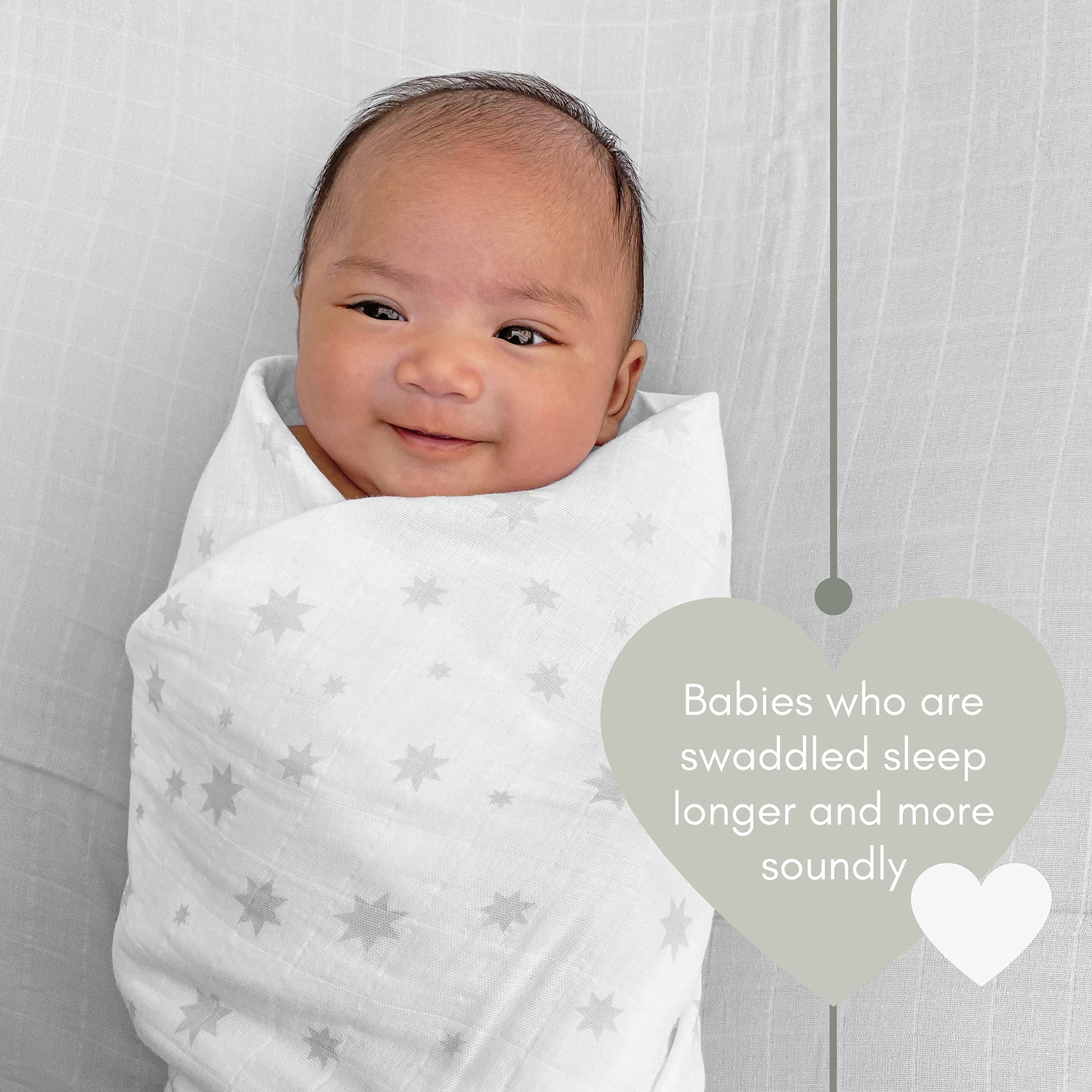 MOZAH Organic Muslin Swaddle Blankets - 100% Soft Organic Cotton - Baby Girl Blanket and Baby Boy Blanket - Ideal Baby Registry Items Unisex Essentials - Baby Swaddles (Grey & Stars)