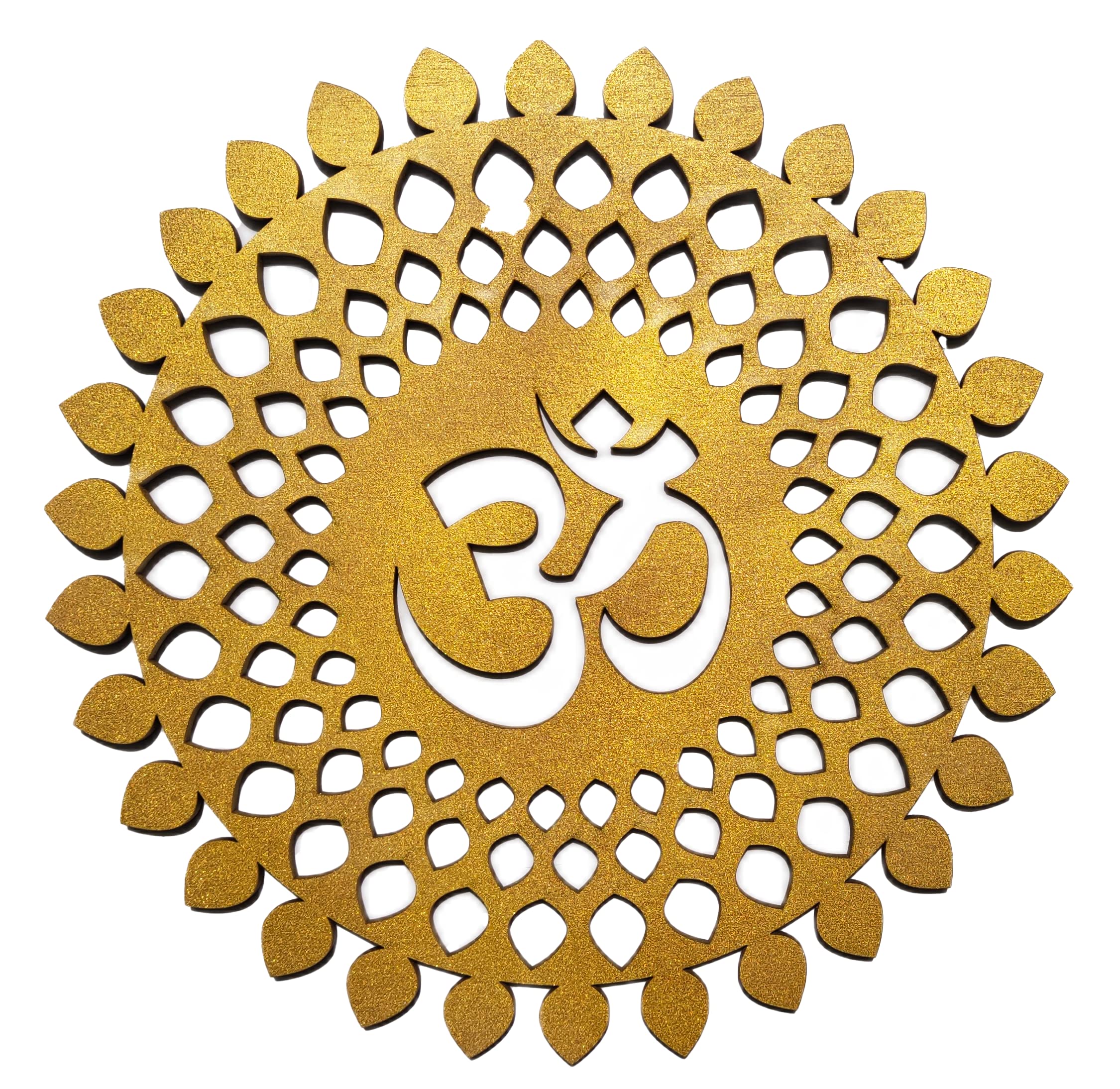 My Dream Carts Golden Om Round Decorative Wall Art Mdf Wooden Om Chakra For Temple, Living Room, Bedroom, Office, Hotel, Home Decor Items, Gift Item, Mandala Wall Hanging For House Decoration 60x60cm