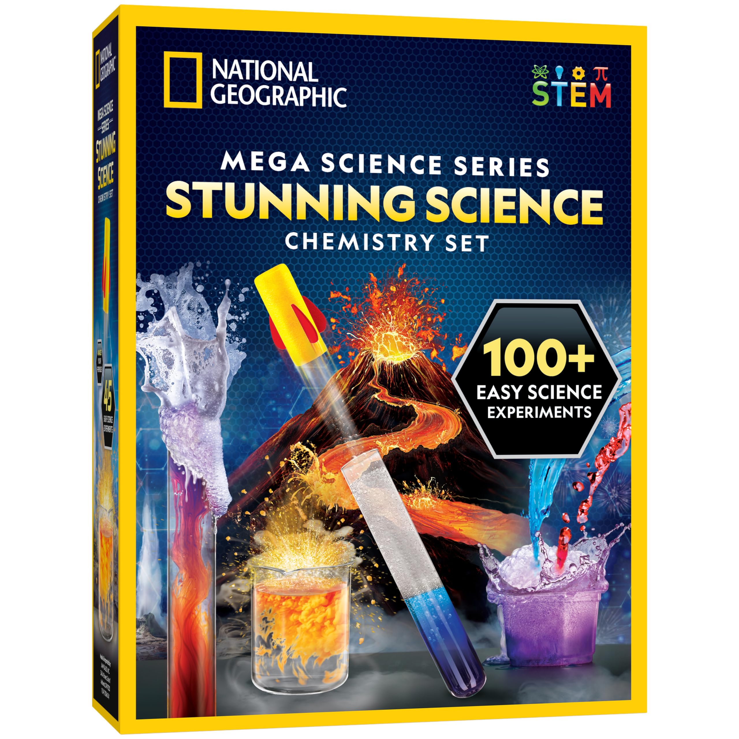 NATIONAL GEOGRAPHIC Stunning Chemistry Set - Mega Science Kit with 100+ Easy Experiments- Make a Volcano and Launch a Rocket, STEM Projects for Kids Ages 8-12, Science Toys (Amazon Exclusive)