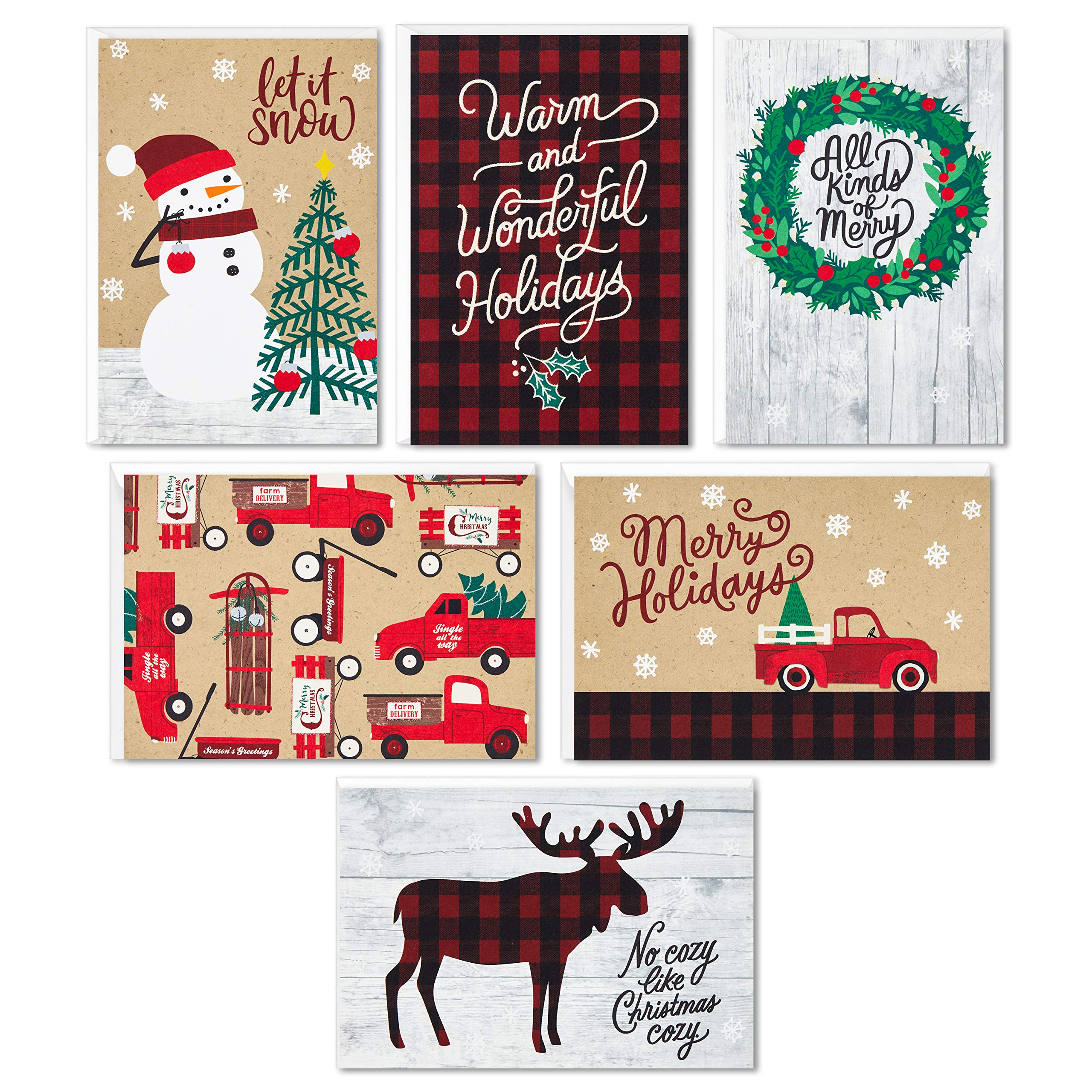 Hallmark Boxed Christmas Cards Assortment, Rustic Holidays (6 Designs, 24 Cards with Envelopes)