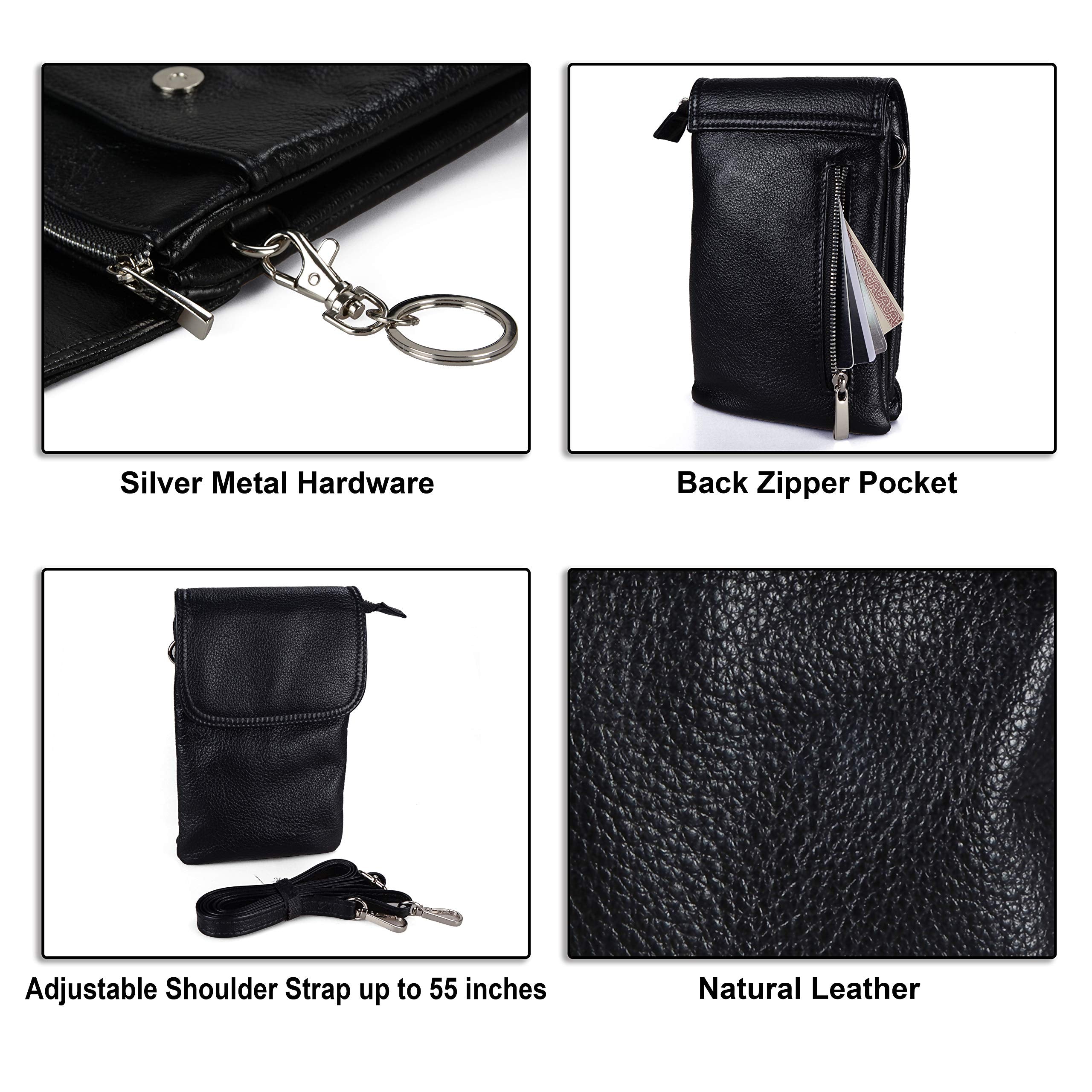 befen Black Genuine Leather Small Crossbody Bags for Women, Cell Phone Purse for Women for Travel