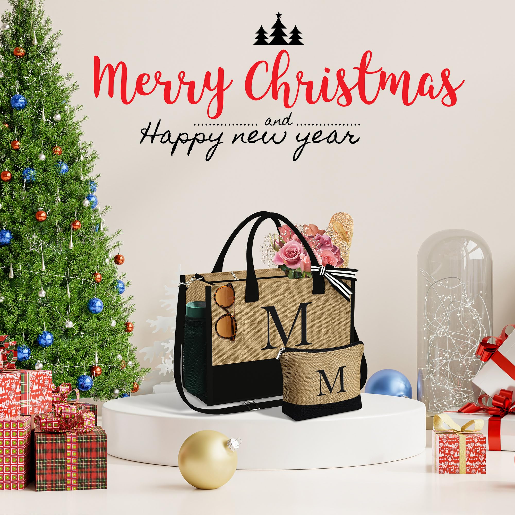 YOOLIFE Christmas Gifts for Women - Birthday Gifts for Women, Gifts for Women, Teacher Gifts, A Initial Tote Bag Gifts for Women Her Friend Sister Mom Gifts Birthday Gifts, Christmas Gifts 2024