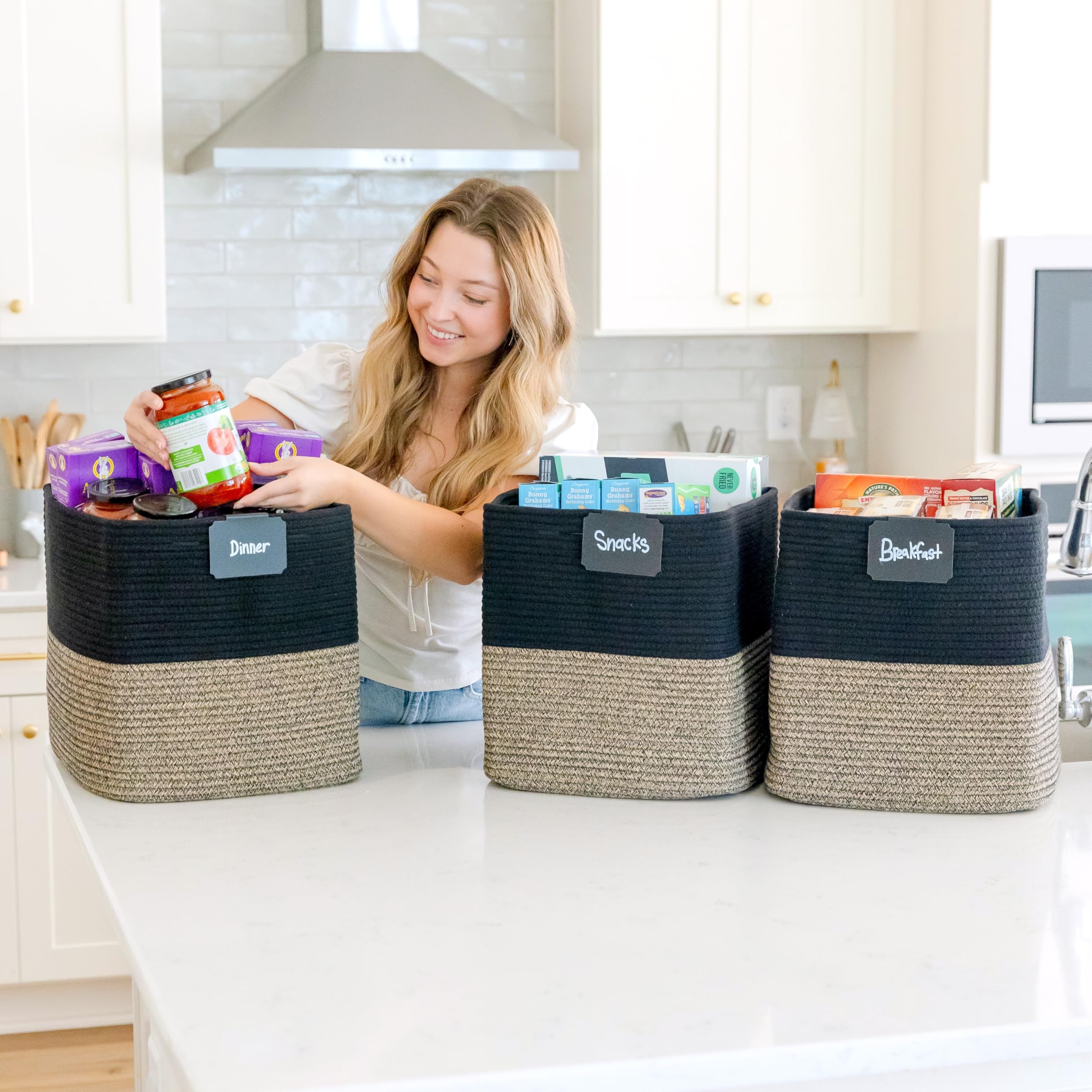 NaturalCozy 13x15x13 Kallax Storage Cubes Bins, 3 Pack | Cotton Rope Cube Storage Bin Woven Baskets for Organizing | Kallax Insert Storage Baskets for Shelves Organizer, Kids Toy, Closet Baby Nursery