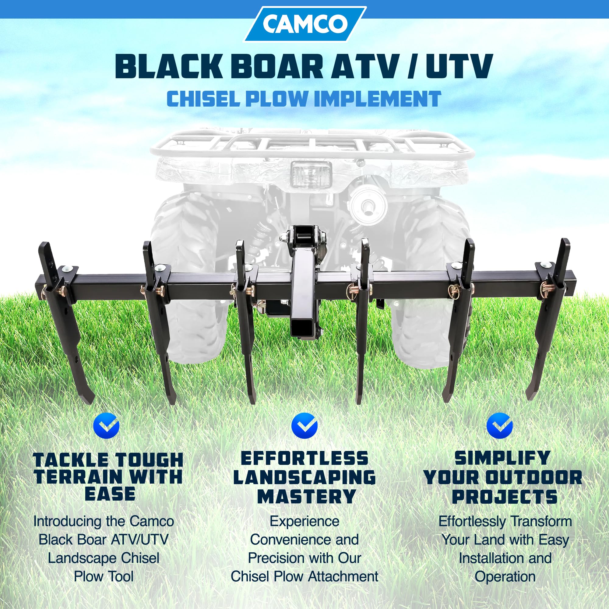 Black Boar ATV/UTV Plow Implement, Breaks Up Hard Ground w/6 Independently Adjustable Chisels, Use to Cultivate, Establish Food Plot, Maintain Land (66003)