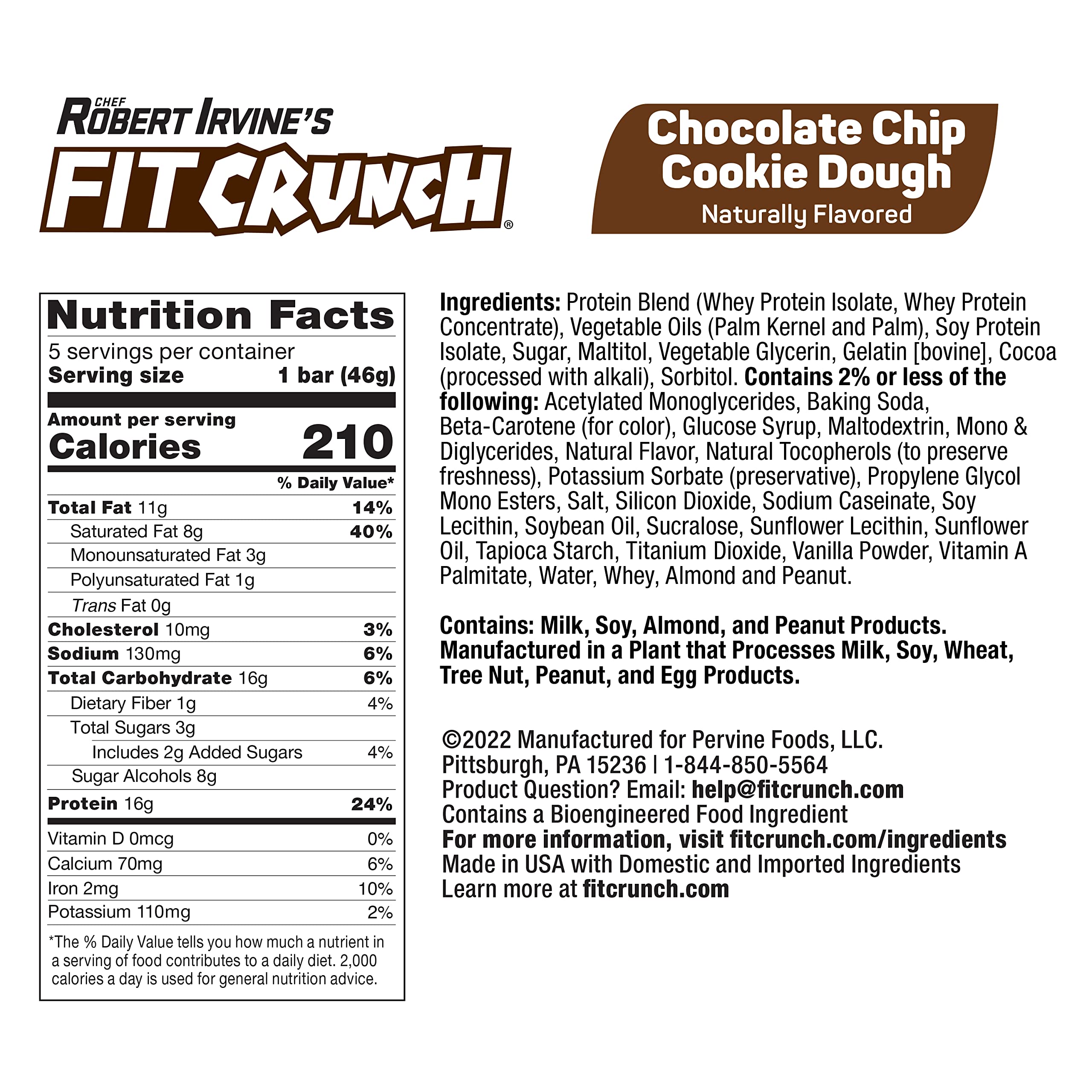 FITCRUNCH Snack Size Protein Bars, 6-Layer Baked Bar, 3g of Sugar & Soft Cake Core (18 Bars, Chocolate Chip Cookie Dough)