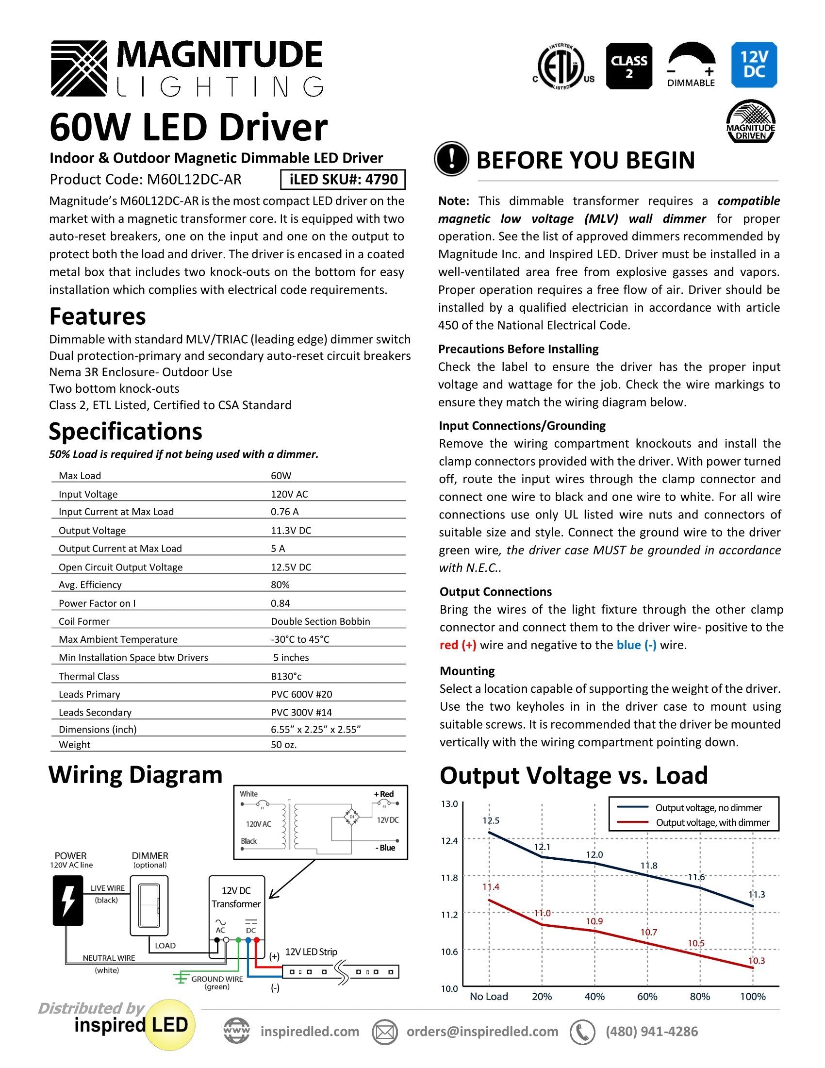 12V Magnitude Magnetic Dimmable LED Driver Transformer Hardwired Under Cabinet Lighting 60 Watt - Inspired LED