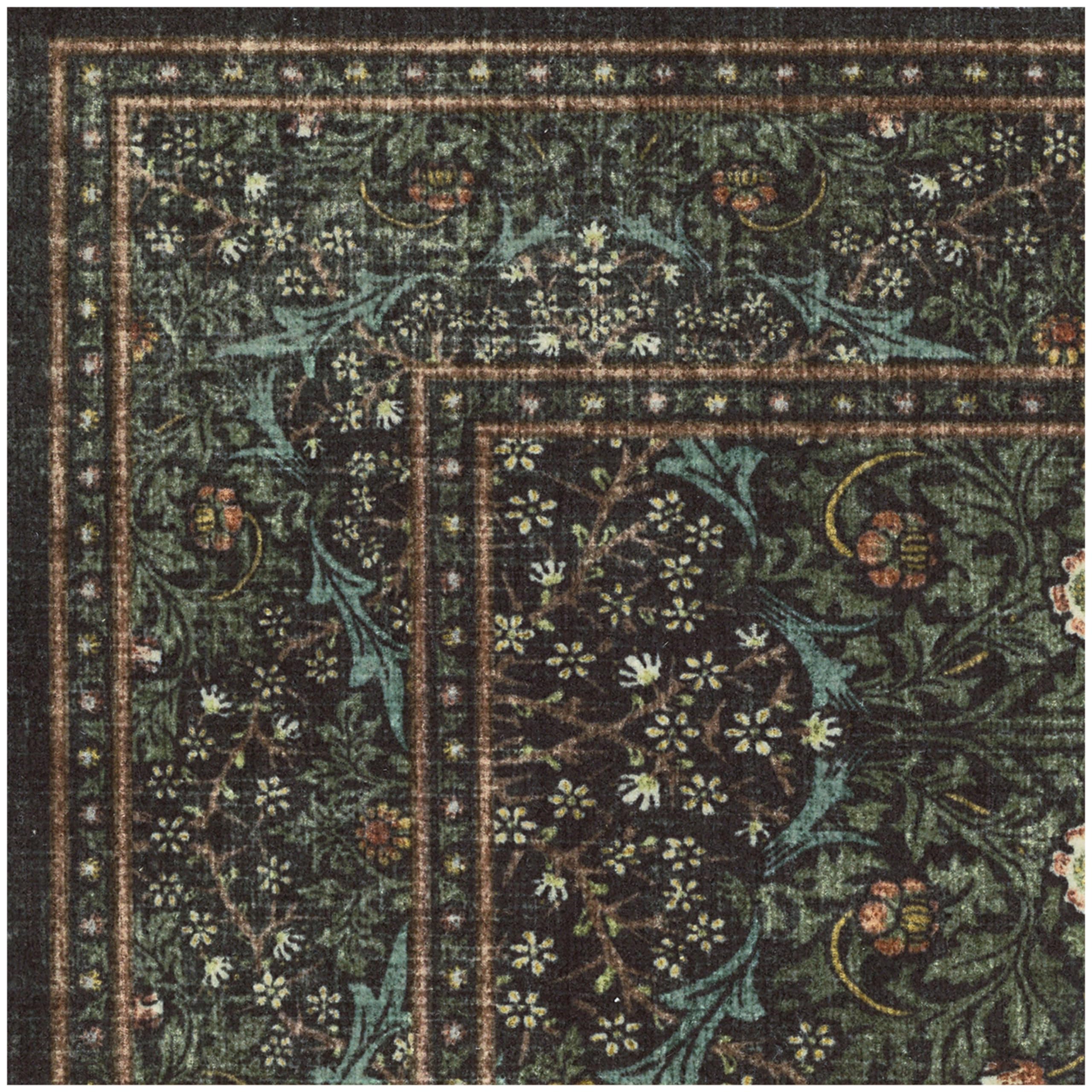 RUGGABLE x Morris & Co Washable Rug - Perfect Bohemian Area Rug for Living Room Bedroom Kitchen - Non-Slip, Child Friendly, Stain & Water Resistant - Blackthorn Forest Green 6'x9' (Standard Pad)