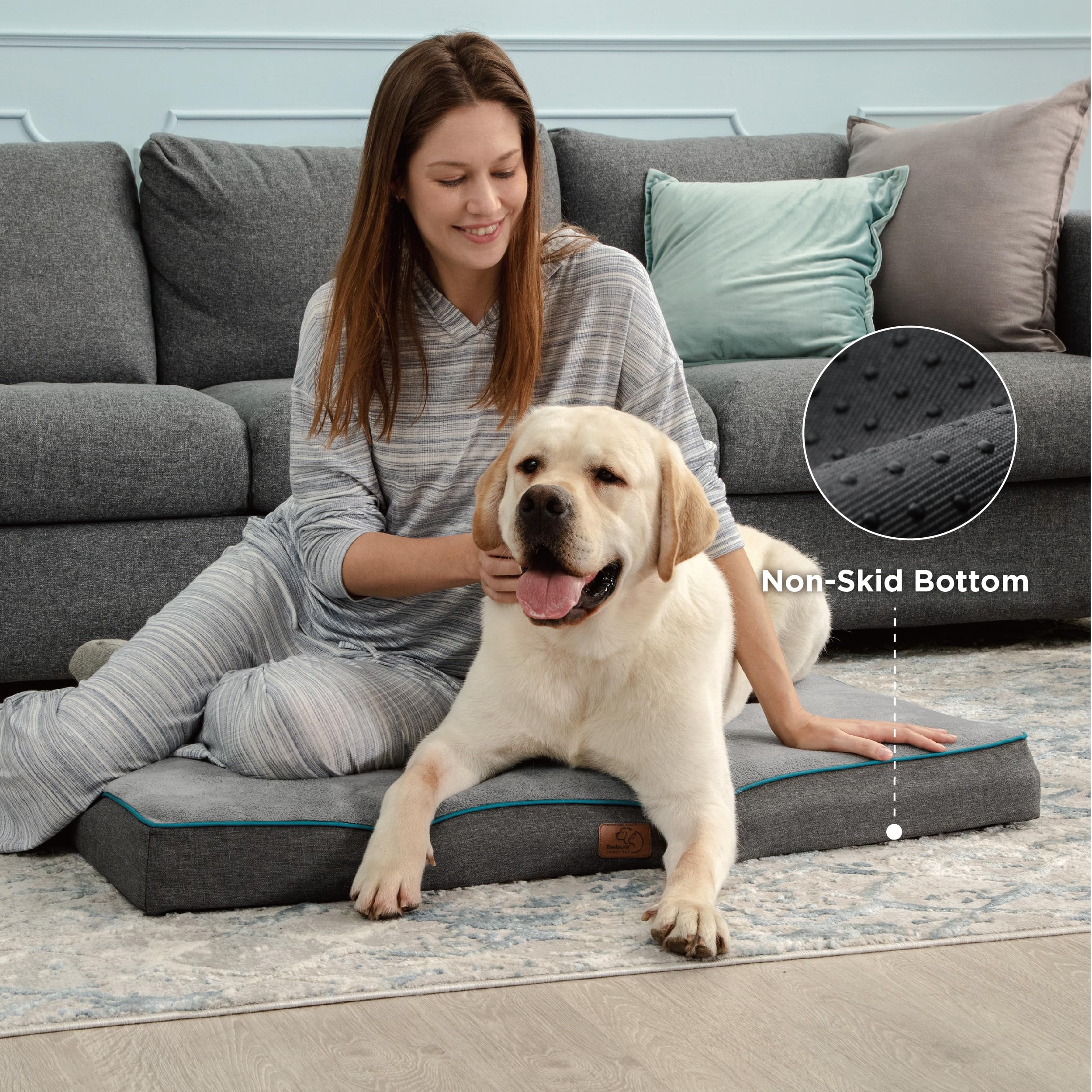 Bedsure Memory Foam Dog Bed for Extra Large Dogs - Orthopedic Waterproof Dog Bed for Crate with Removable Washable Cover and Nonskid Bottom - Plush Flannel Fleece Top Pet Bed, Grey