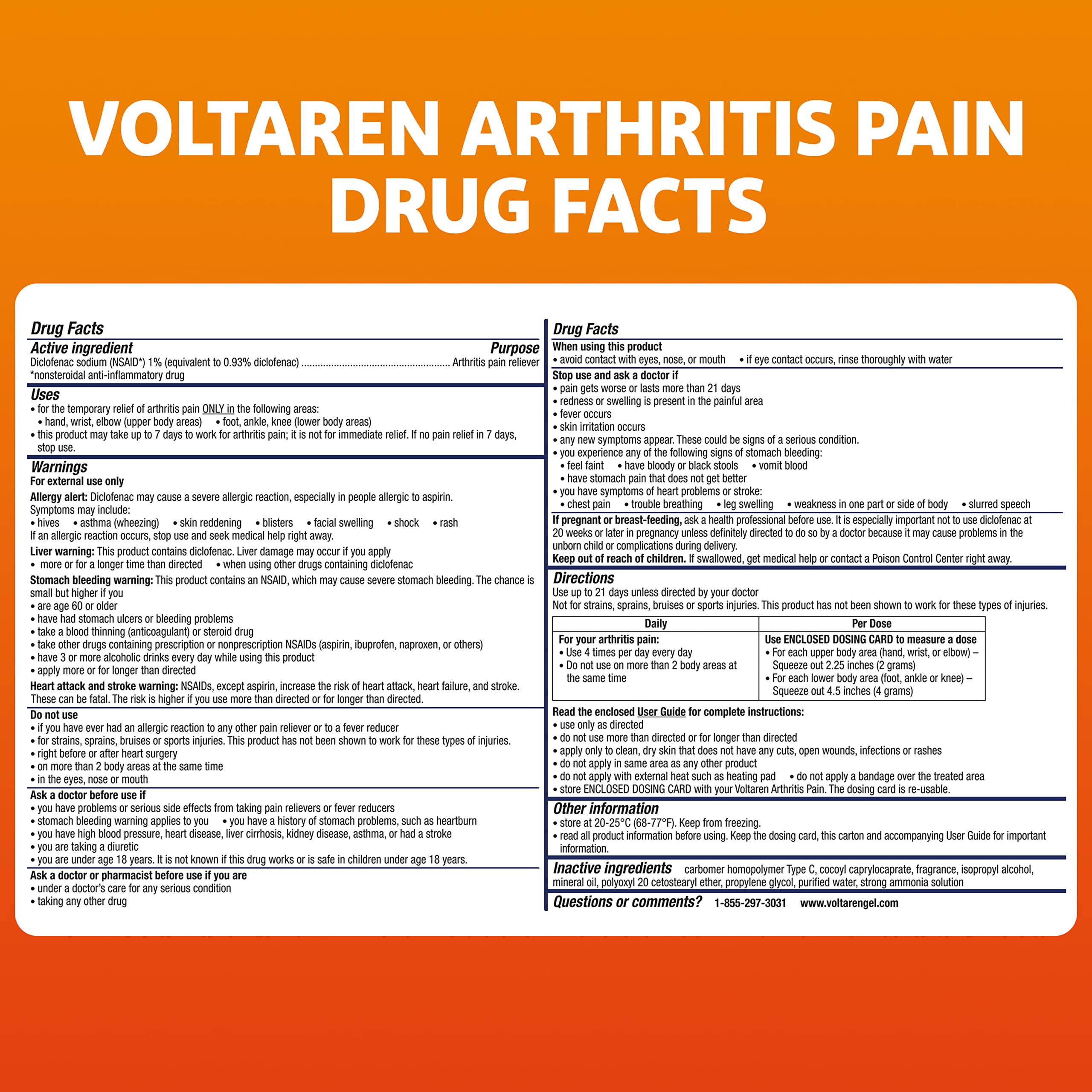 Voltaren Arthritis Pain Gel for Powerful Topical Arthritis Pain Relief - NEW Easy Open Cap - 100 g Tube And 20 g Travel Size Tube