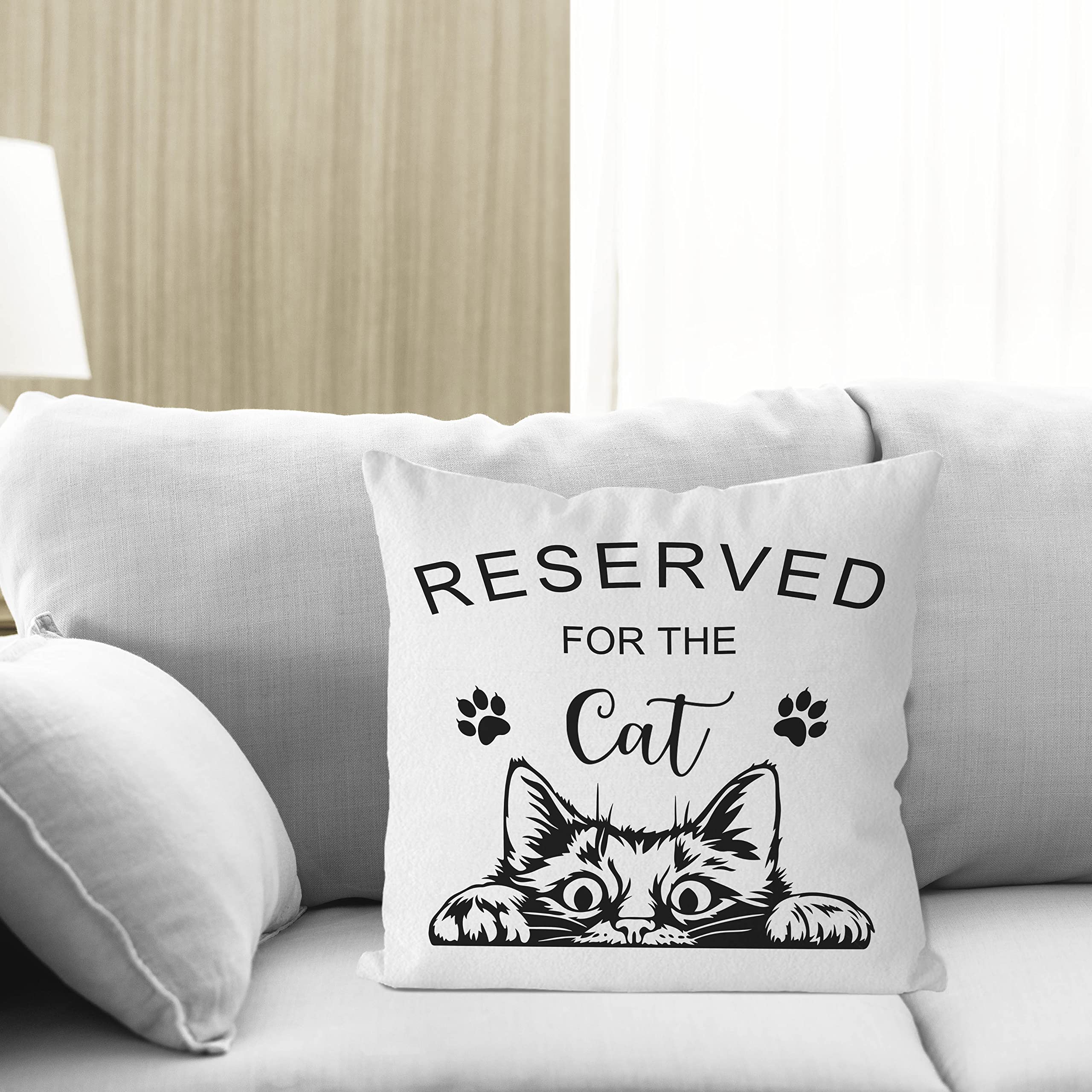 IWXYI Reserved for The Cat Throw Pillow Cover 18x18 Inch,Funny Cat Seat Cushion Pillow Case Home Decoration,Funny Reserved for The Cat Decorative Pillowcase for Home Decor