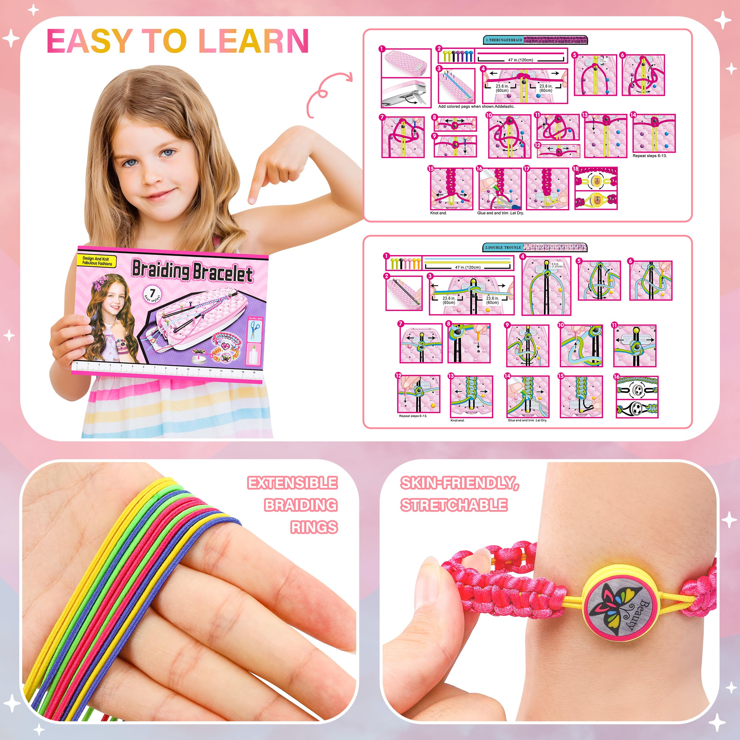 Dpai Friendship Bracelet Making Kit for Girls,DIY Arts and Crafts Toys,Jewelry String Maker Kit,The Best Birthday Gifts Ideas for Girls 6 7 8 9 10 11 12+ Years Old（Pink）