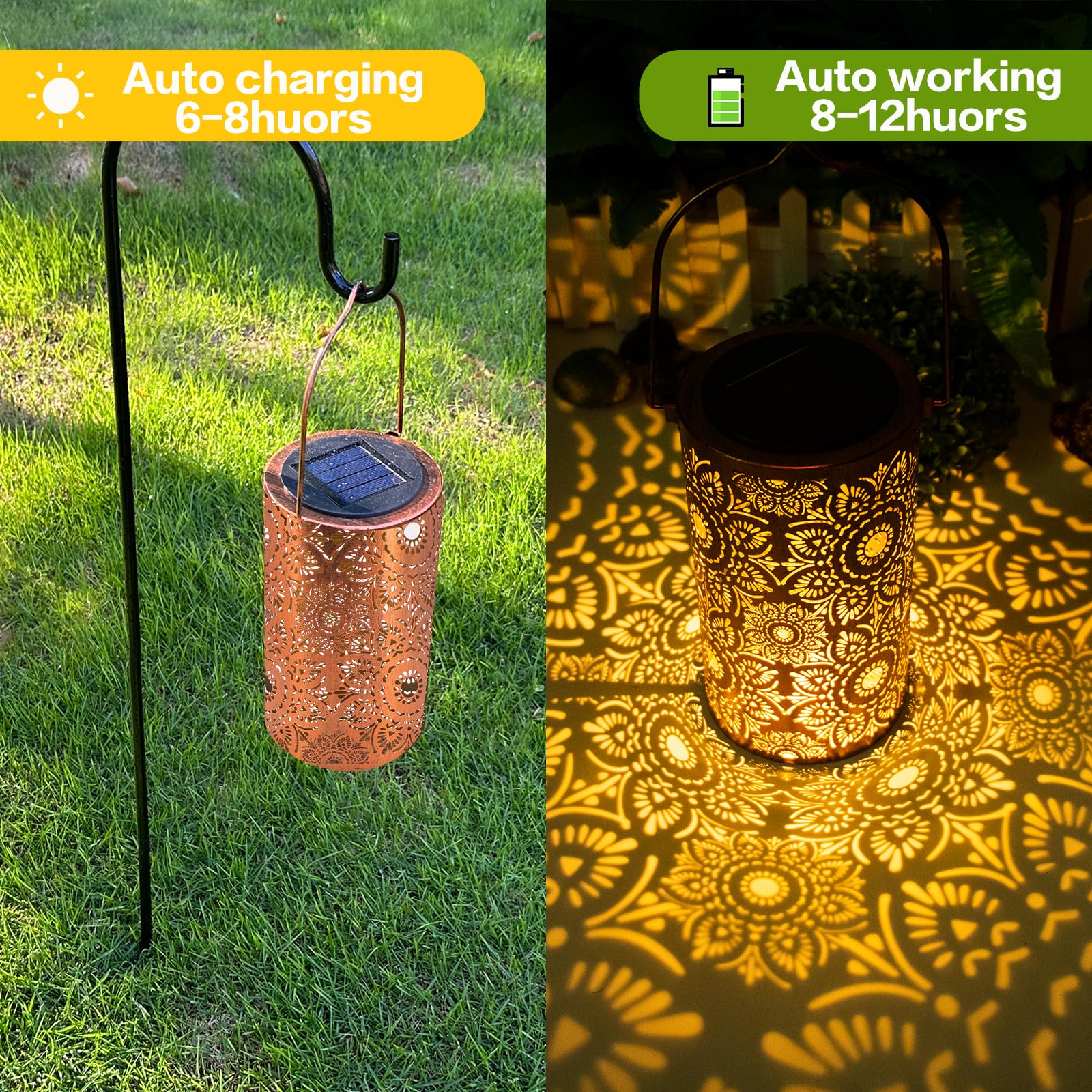 Solar Lanterns Outdoor Hanging Lantern Lights,Sunflower Metal Decor Lanterns-Waterproof LED Decorative Light for Garden Patio Yard Lawn Backyard Front Porch as Gifts for Mom Grandma Women