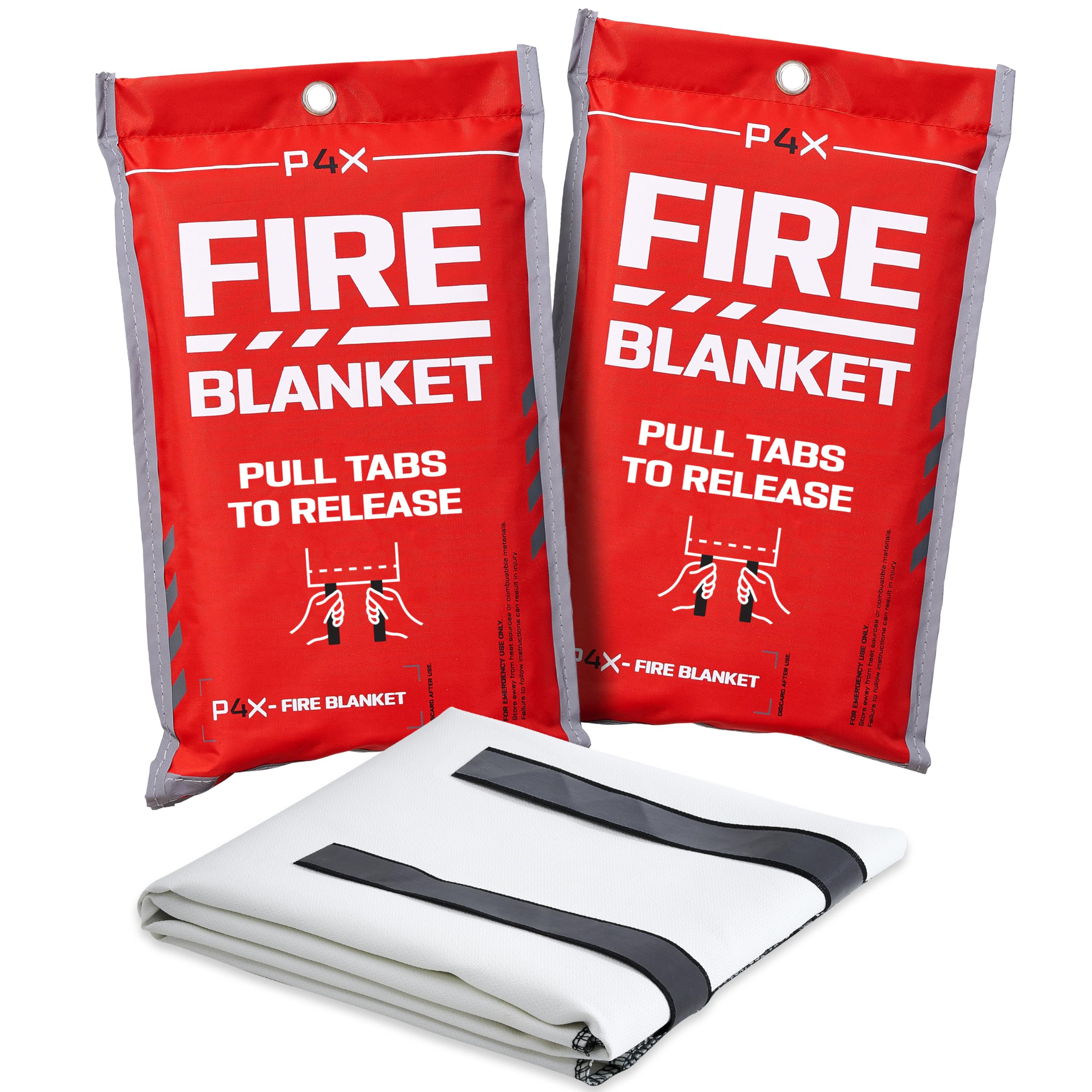 PREPARED4X Emergency Fire Blankets for Home - Kitchen Fire Blanket to Smother a Fire - Fiberglass Protection Flame Smoke Suppression Blankets for Grills, Car, Fireplaces (2-Pack)