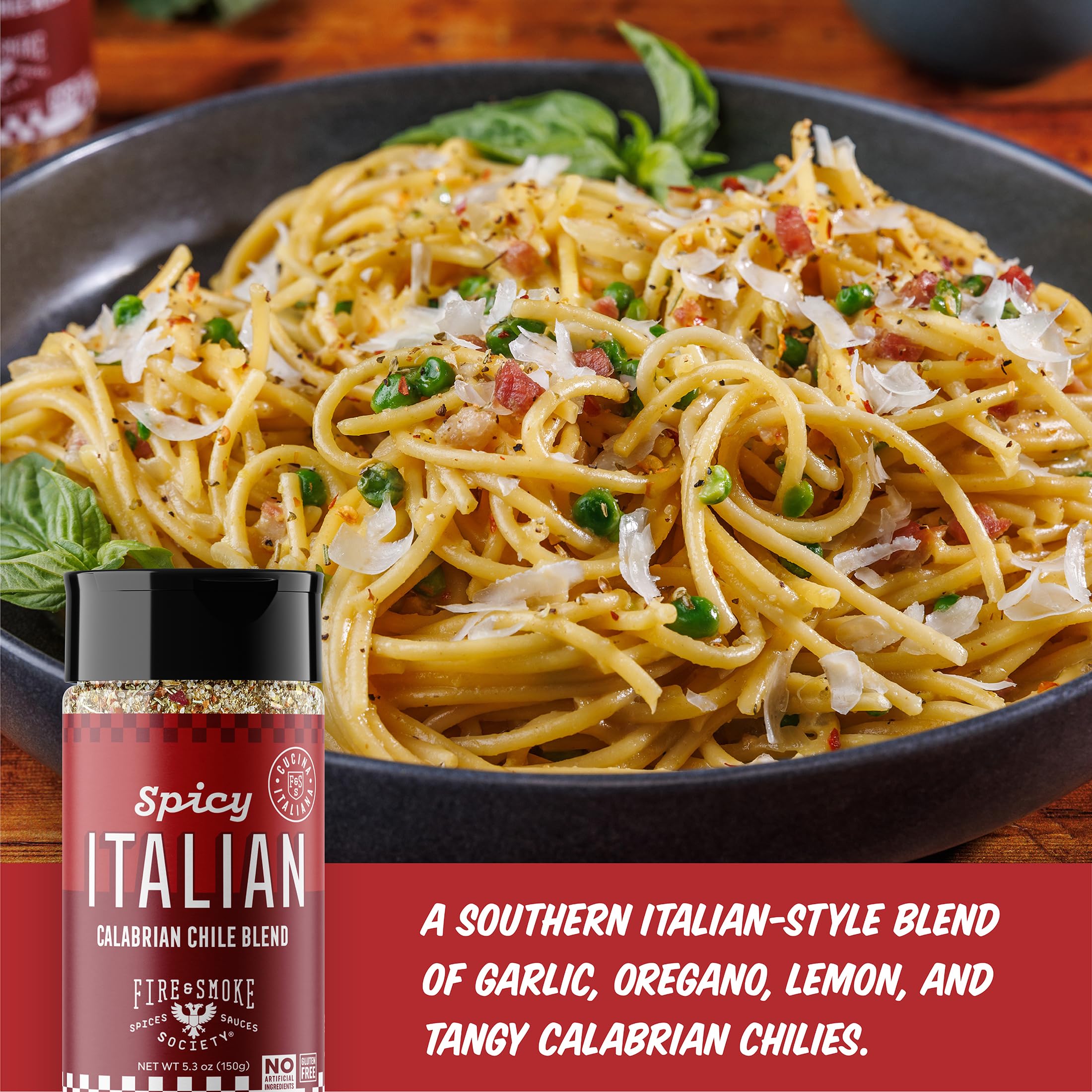 Fire & Smoke Society Spicy Italian Seasoning Blend | Pasta, Pizza, Italian Herb Seasoning | Oregano, Garlic, Calabrian Chiles | M, 5.3 oz