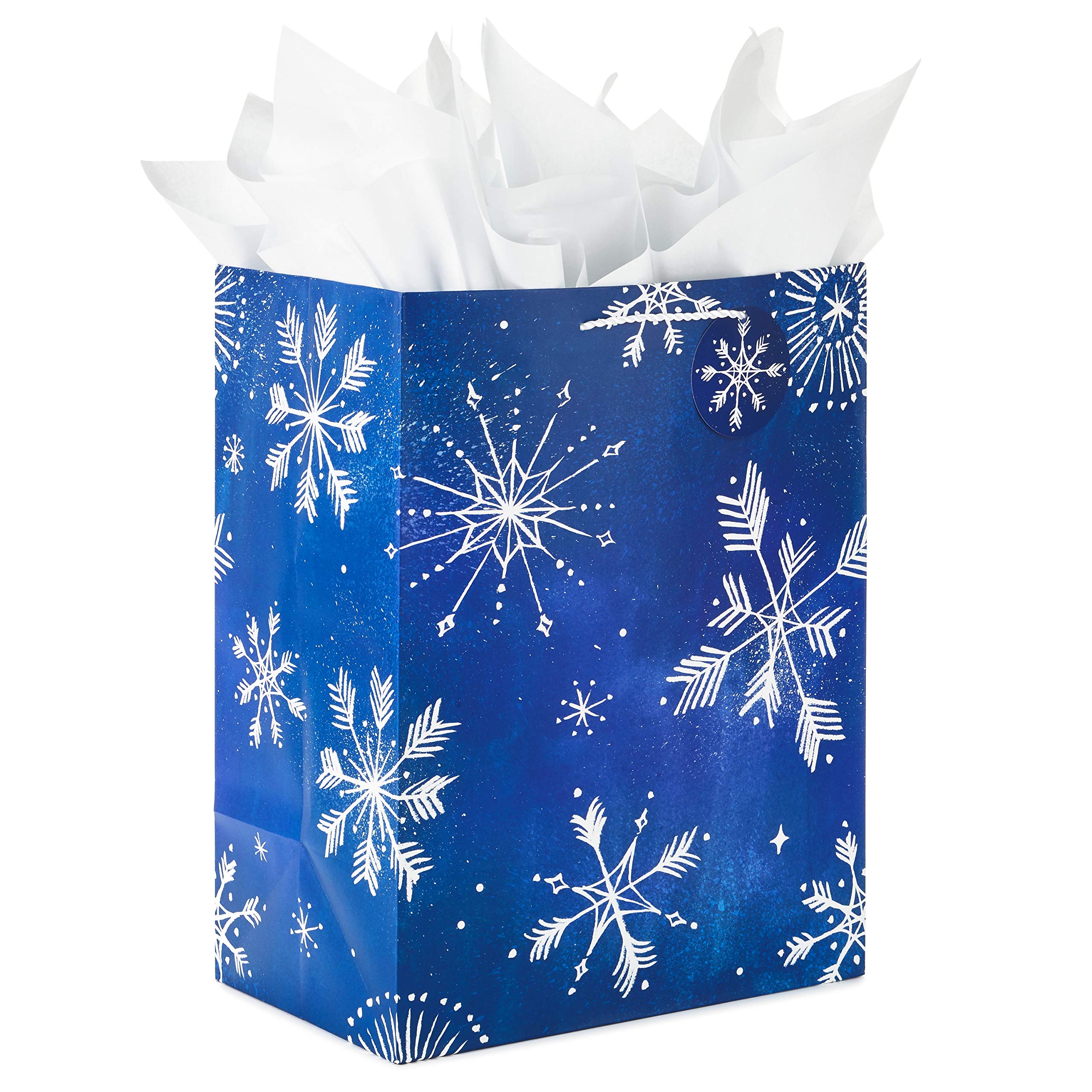 Hallmark 17" Extra Large Blue Gift Bags with Tissue Paper (3 Gift Bags: Starry Snowflakes on Navy) for Winter Weddings, Birthdays, Housewarming Gifts