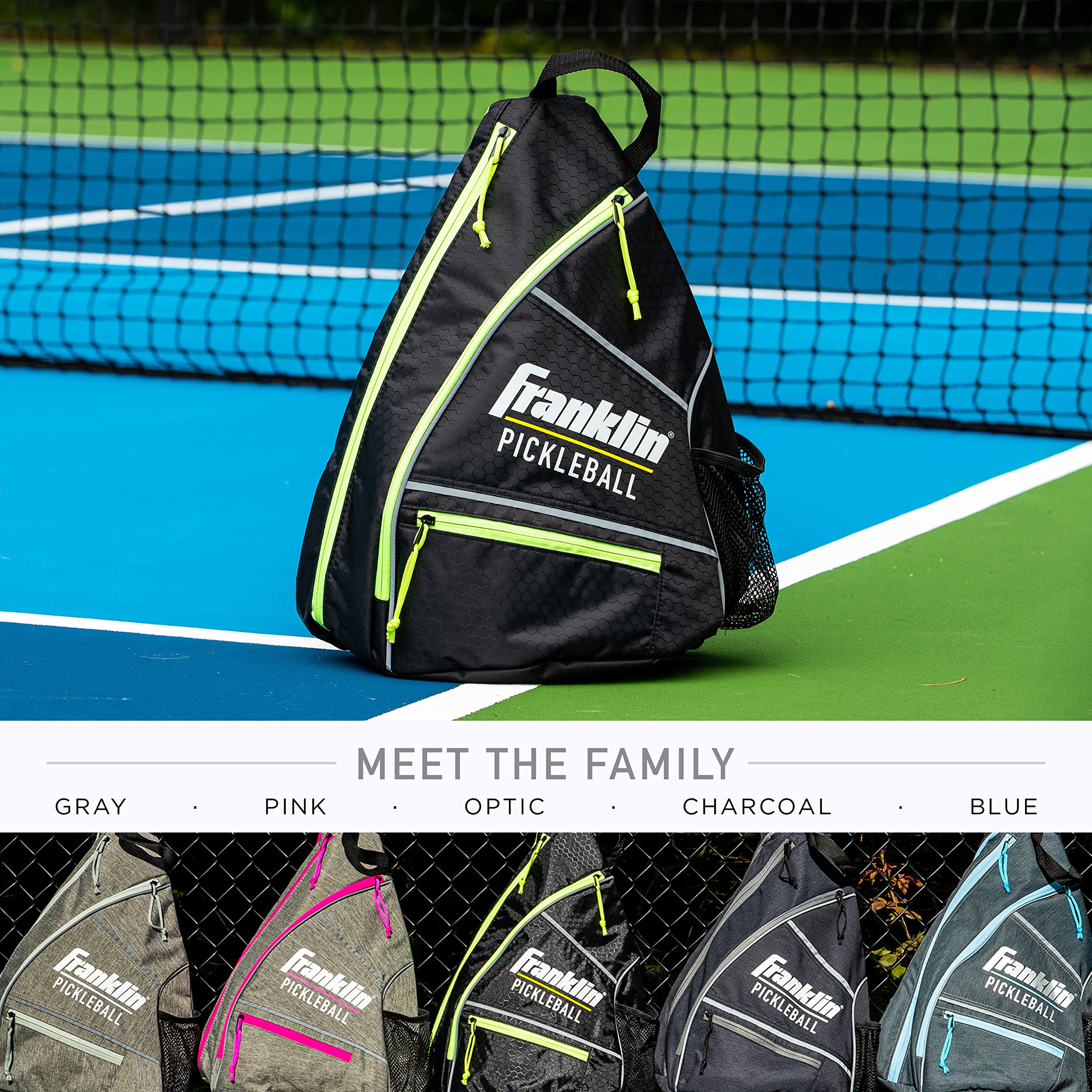 Franklin Sports Sling Bag Backpack for Pickleball Gear + Equipment - Holds Paddles, Balls + Accessories - Official US Open Bag for Men + Women, Black/Green