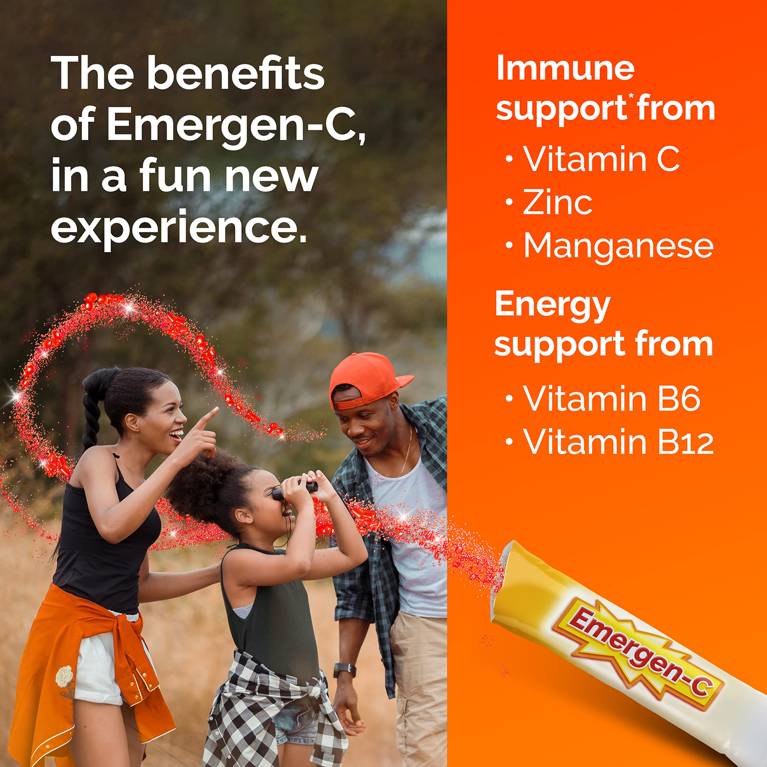 Emergen-C Kidz Crystals, On-the-Go Emergen-C Immune Support Supplement with Vitamin C, B Vitamins, Zinc and Manganese, Sparkly Strawberry - 56 Stick Packs