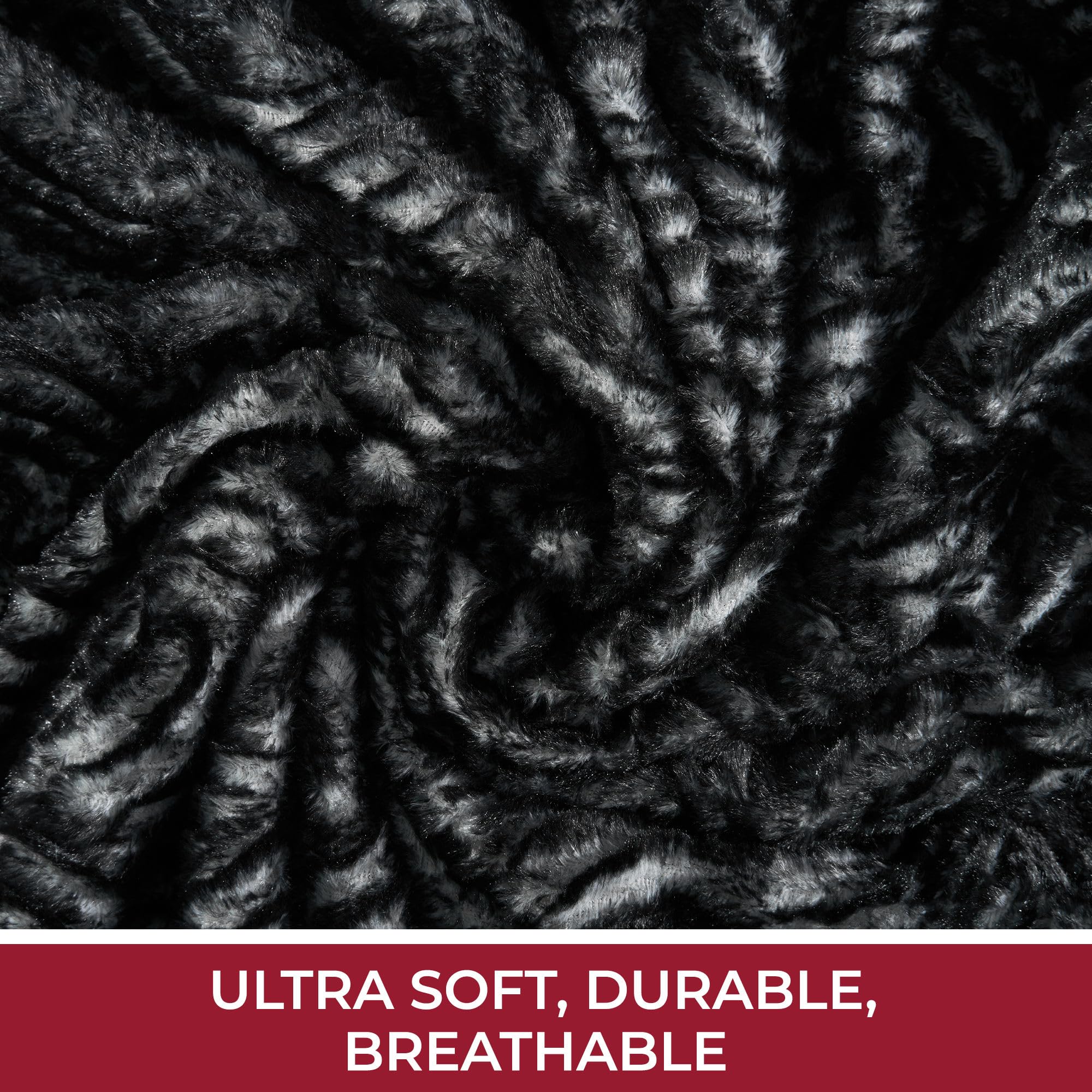 Mellanni Faux Fur Fuzzy Blanket - Soft Shaggy Plush Throw Blanket - Dual-Sided Faux Fur & Sherpa (50" x 60", Black)