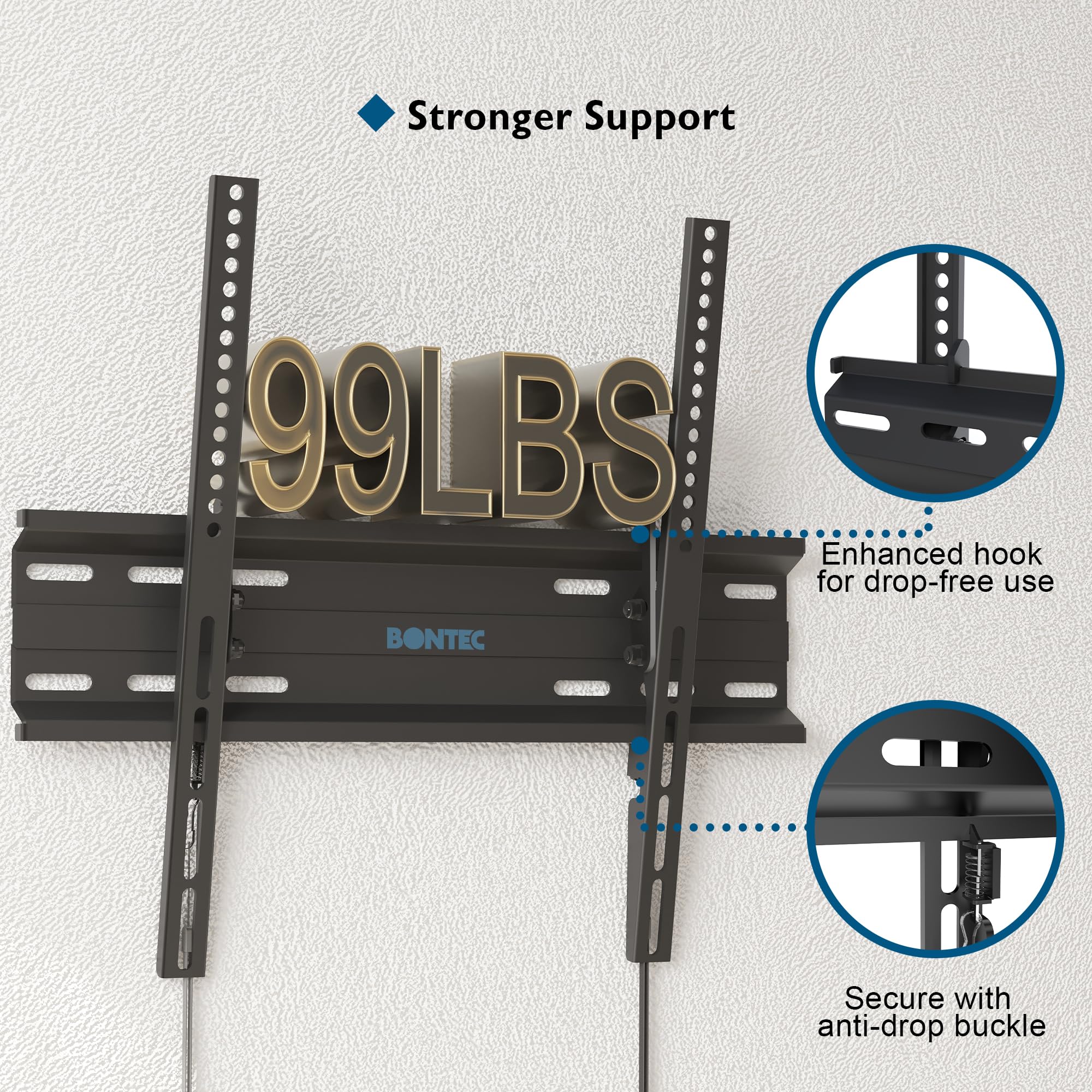 BONTEC Low Profile Tilt TV Wall Mount for 23-60 inch LCD LED OLED TVs, Ultra Slim TV Wall Bracket Loading Capacity 99LBS, Max.VESA 400x400mm, Fits 16" Studs