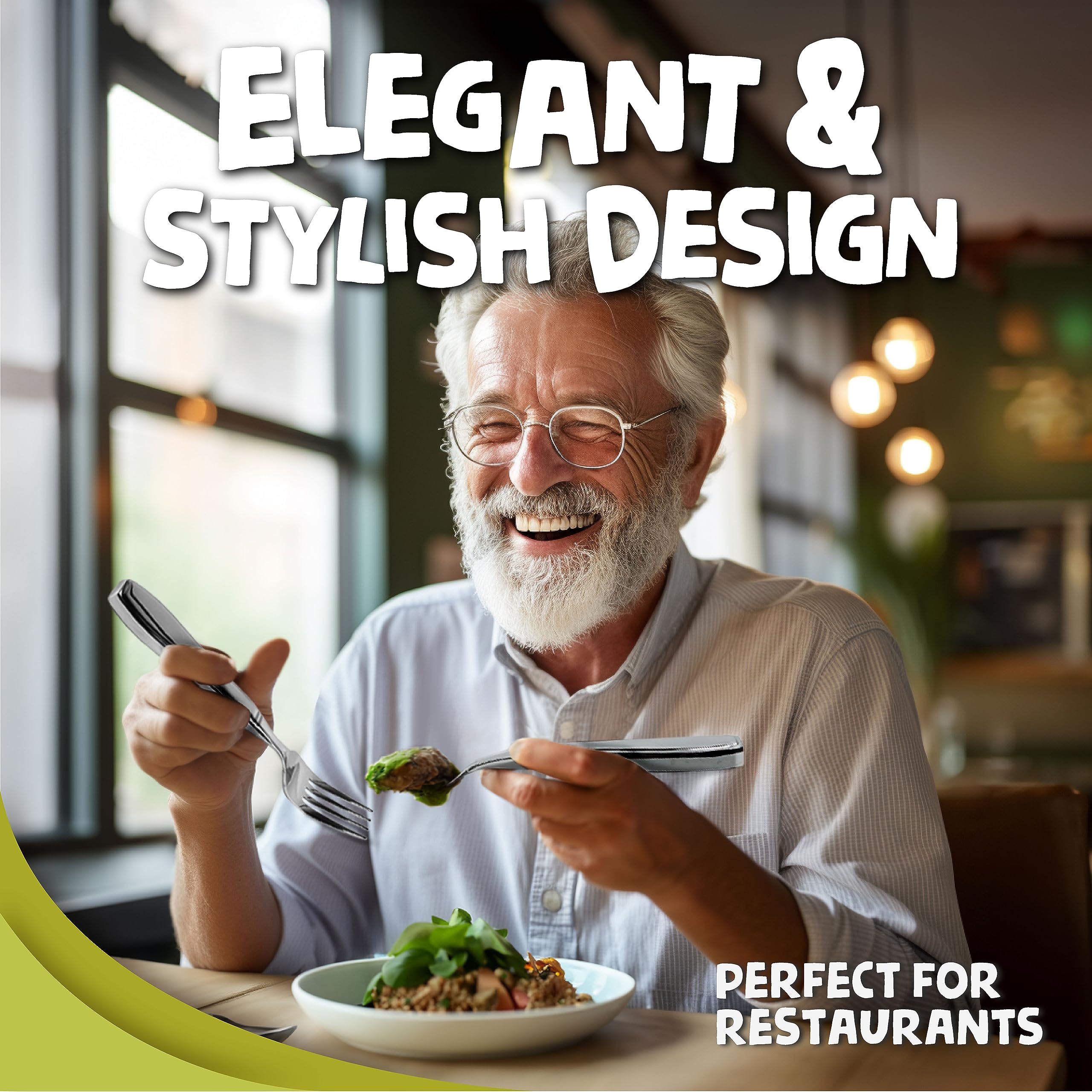 BunMo Adaptive Weighted Utensils Bundle - Utensils for Elderly, Arthritis, Weak Hand Grip & Handicapped - Stainless Steel - Weighted Utensils for Tremors and Parkinsons Patients