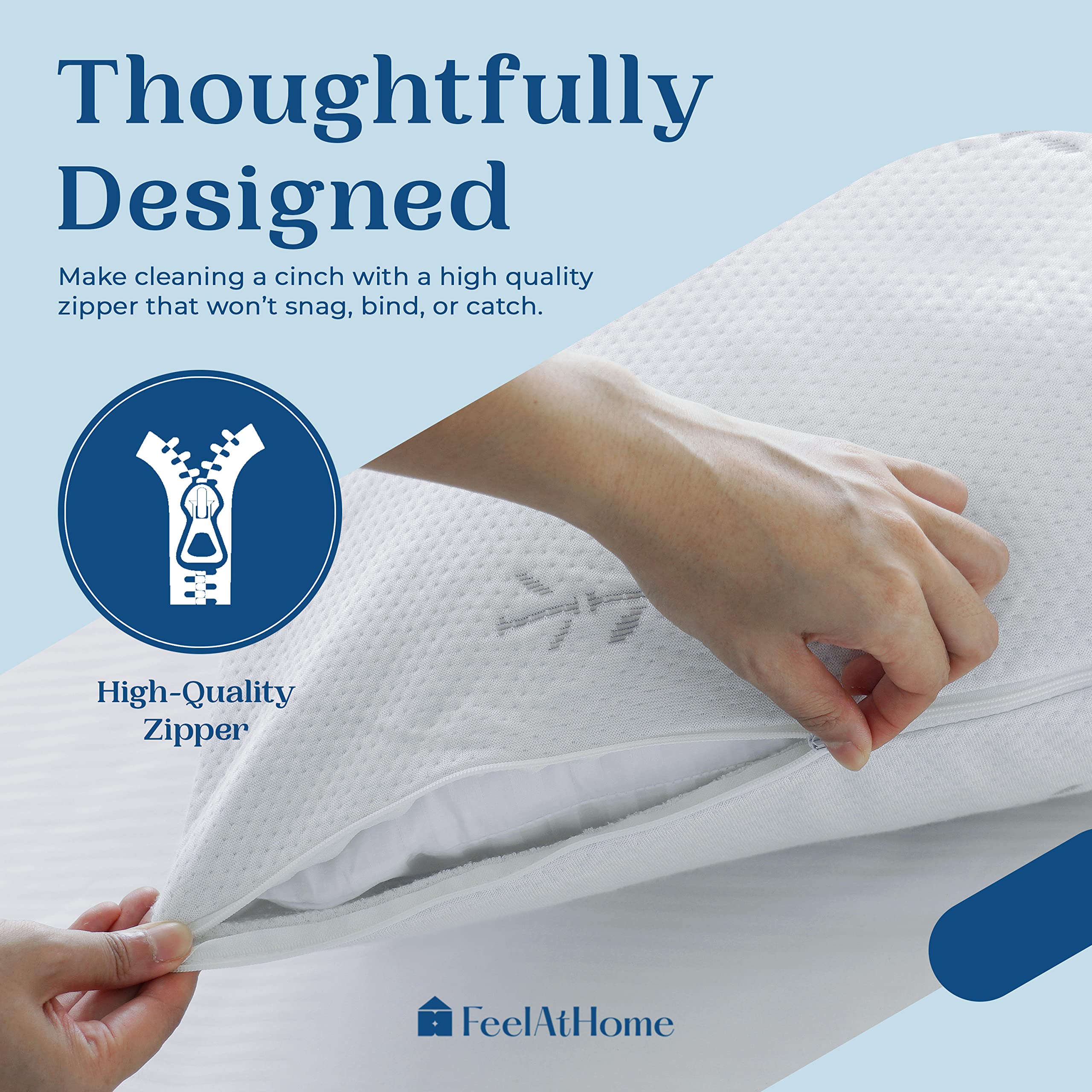 FeelAtHome 65% Polyester and 35% Rayon Derived from Bamboo Cooling Pillow Cover Waterproof - 20 x 54 Inches (Body Pillow) - Very Soft & Comfortable Zippered Pillow Cover Pillowcase