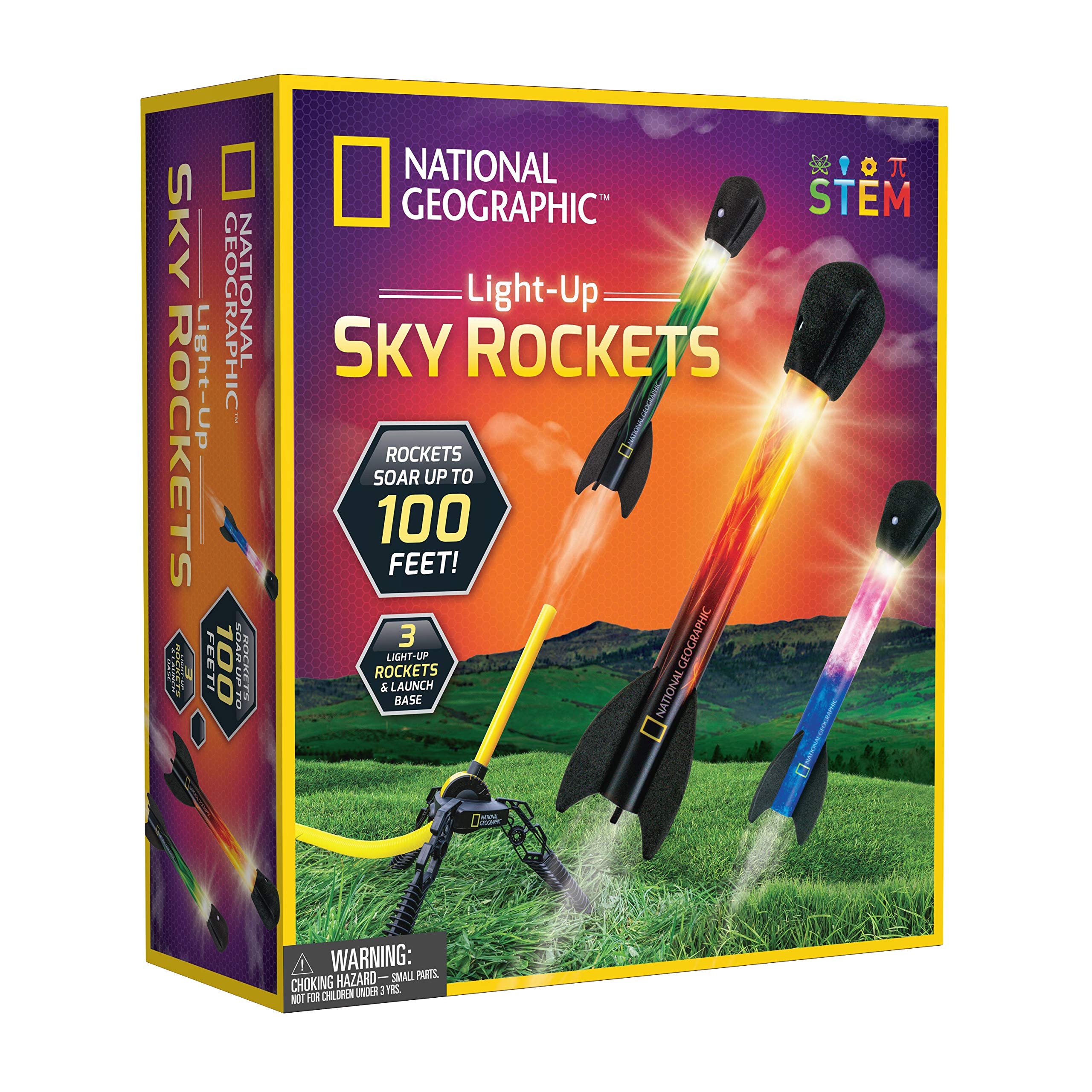 NATIONAL GEOGRAPHIC Air Rocket Toy – Ultimate LED Rocket Launcher for Kids, Jump and Launch The Light Up, Air Powered, Foam Tipped Rockets up to 100 Feet