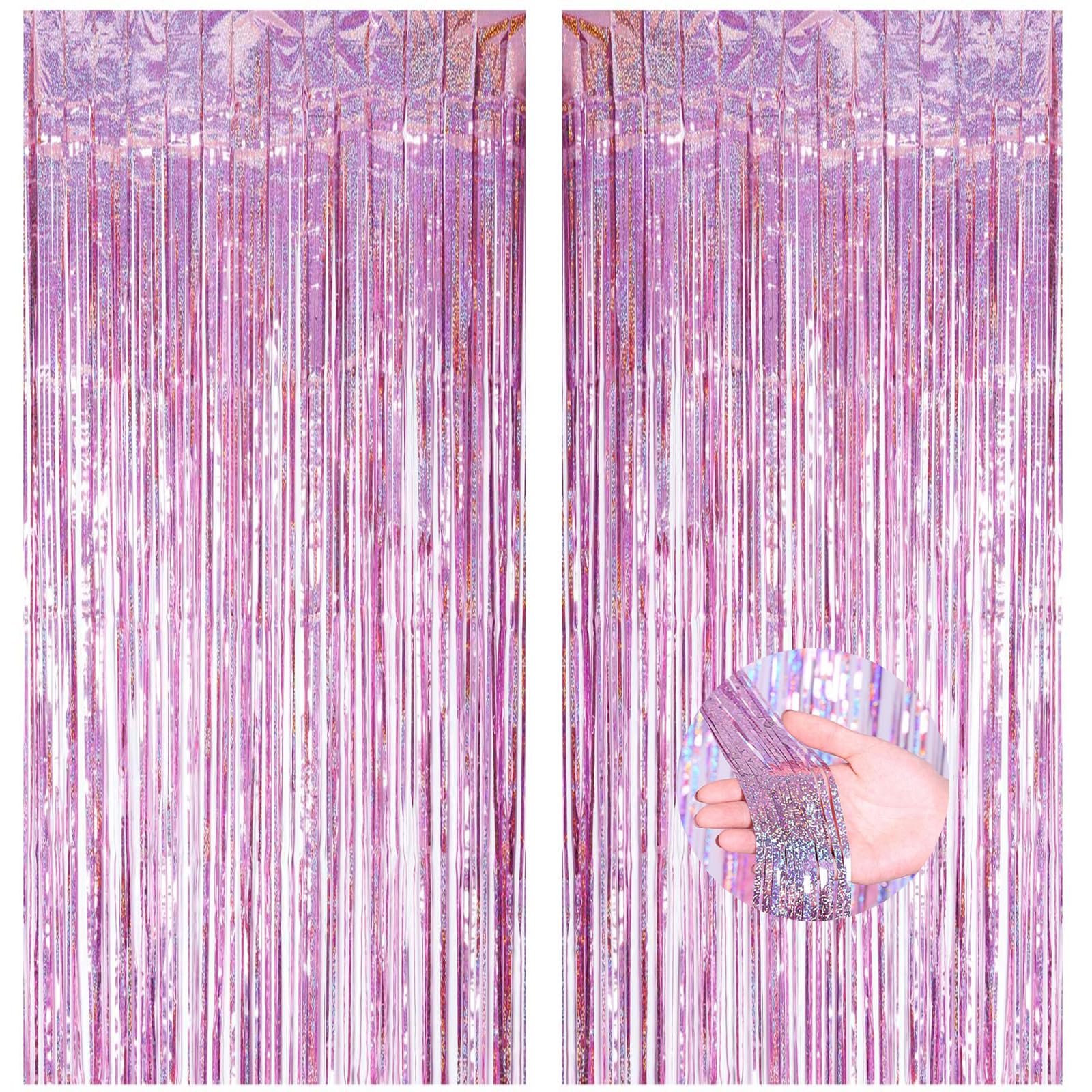 Foil Tassel Ribbon Curtains,Pink Glitter Tinsel Foil Fringe Curtains, Ideal for Parties, Weddings More - Laser Curtain Backdrop for Princesses and Birthdays,Perfect Party Decorations. (3.2ft x8.2ft)