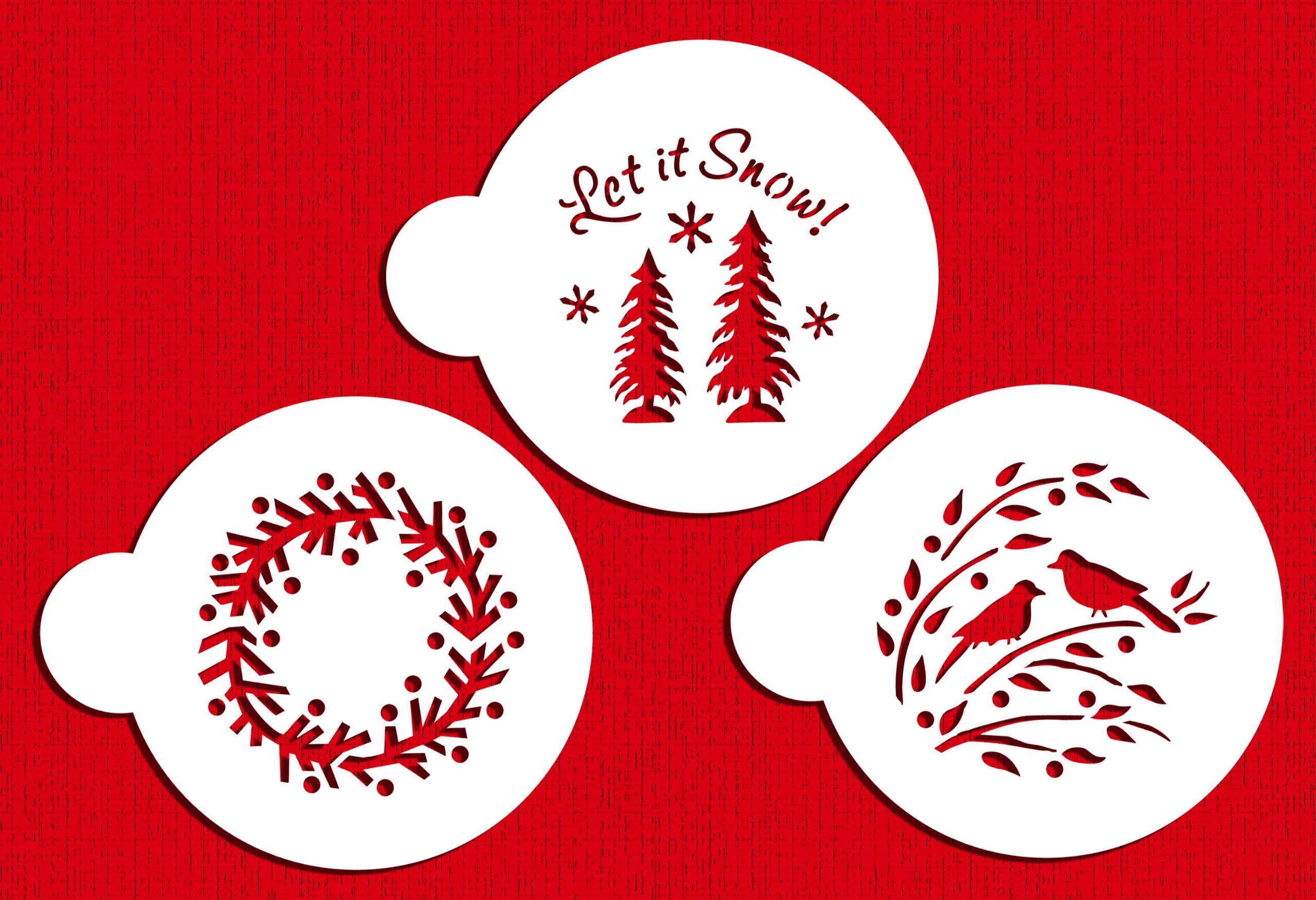 Designer Stencils Let it Snow Cookie Stencils, (Wreath, Trees and Winter Lovebirds )Beige/semi-transparent