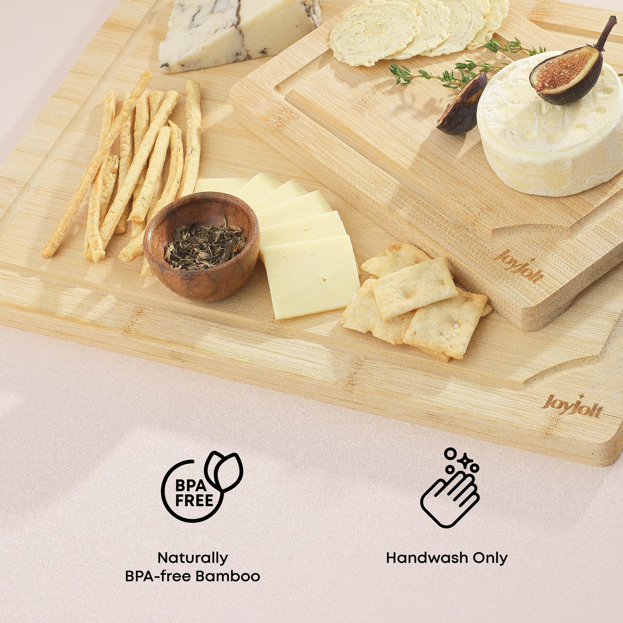 JoyJolt Bamboo Cutting Boards - Large & Small Wooden Boards; Serving Cheese, Bread or Chopping Boards. Non-Slip