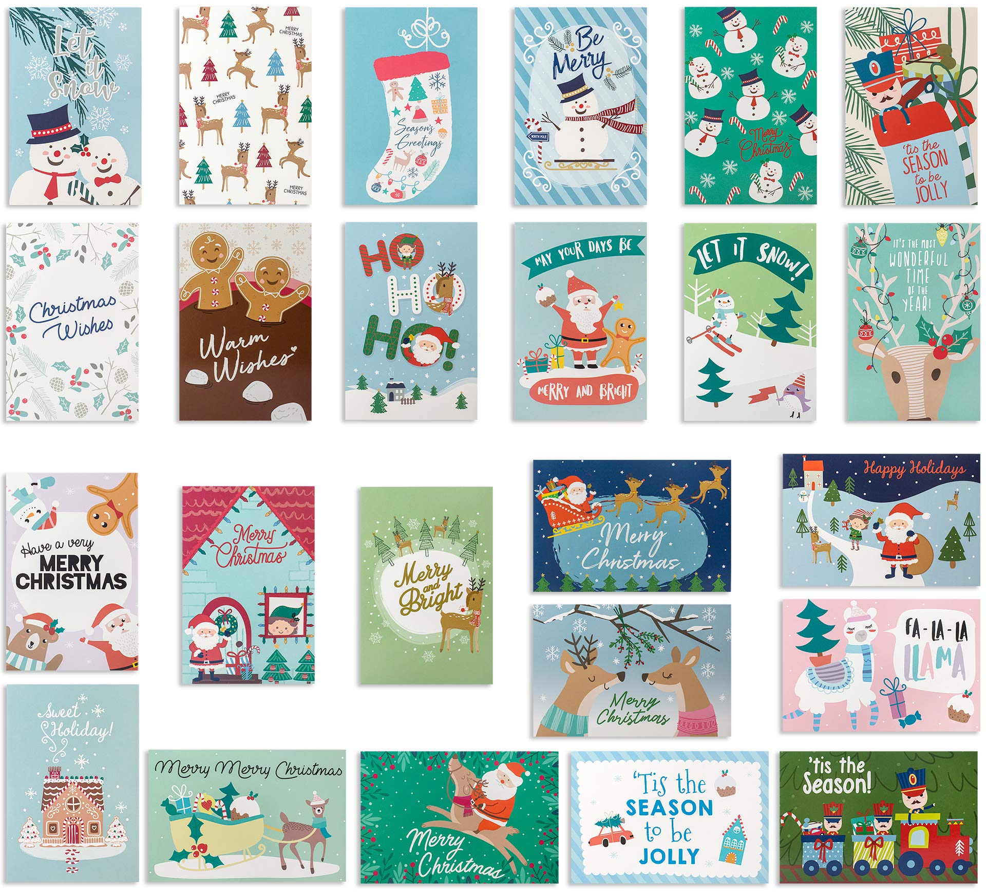 24 Cute Christmas Cards Assorted - Joyful Christmas Greeting Cards in 24 Unique Designs -Happy Holiday Cards- Family Christmas Cards- Bulk Assorted Christmas Cards with Envelopes, 4 x 6 Inches