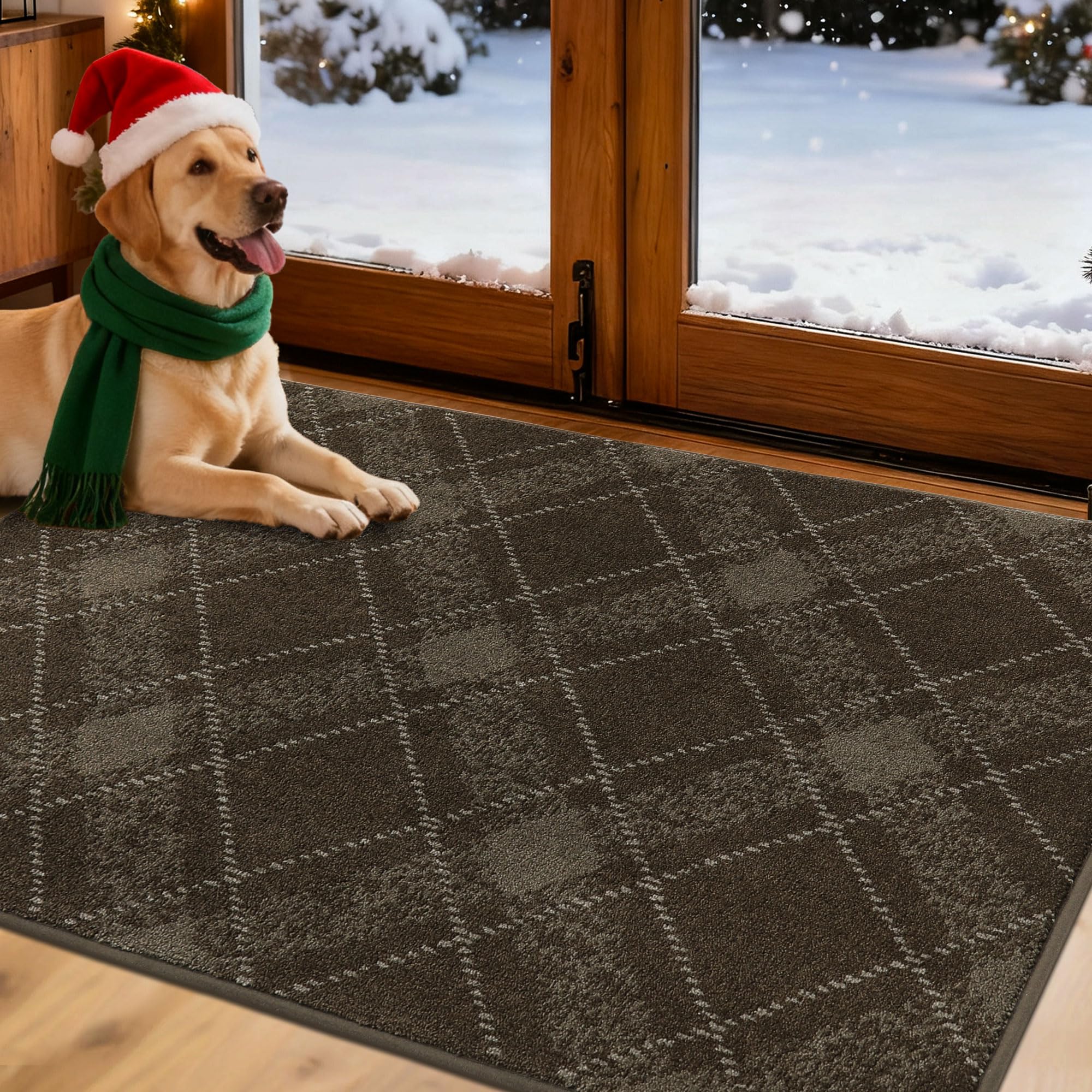 COSY HOMEER Plaid Door Mat 32" x 48",Dirt Trapper Entryway Rugs,Non-Slip Washable Farmhouse Doormat,Low Profile Welcome Mats for Muddy Paws Brown