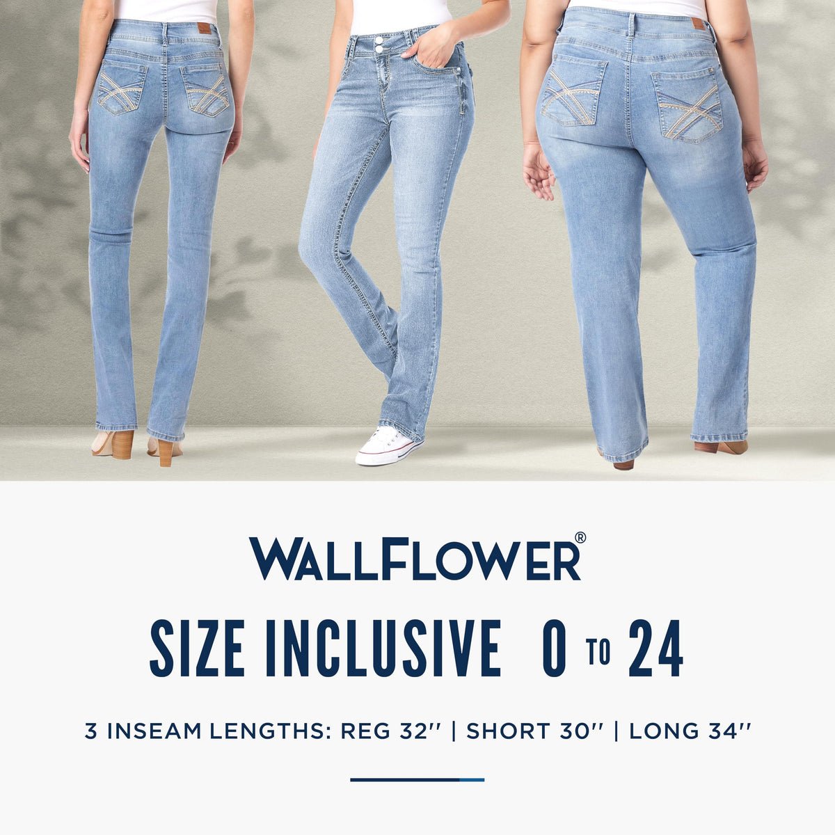 WallFlower Women's Luscious Curvy Bootcut Mid-Rise Insta Stretch Juniors Jeans (Standard and Plus), Jenna, 15 Long