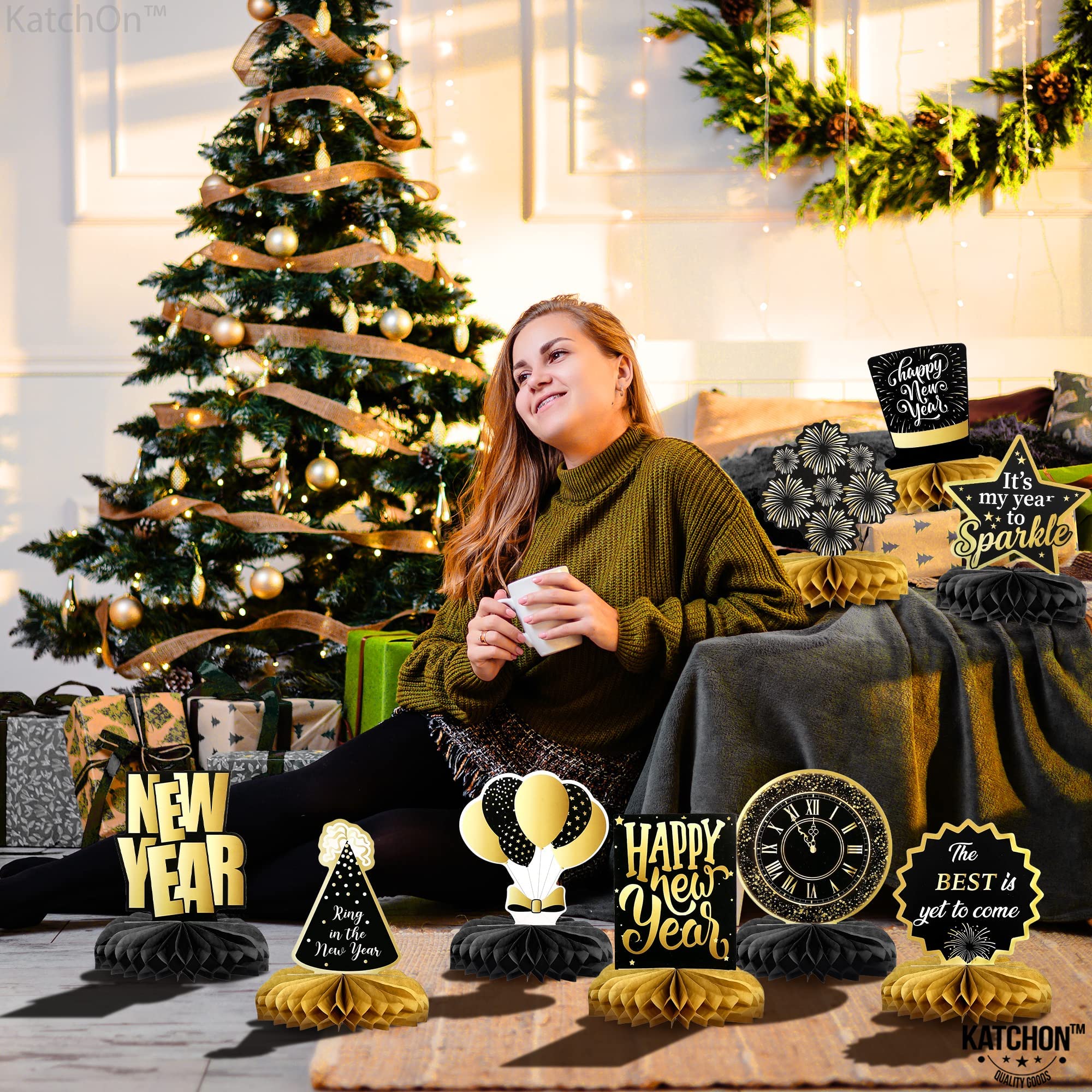 KatchOn, Huge New Years Centerpieces for Tables - Pack of 9 | New Years Table Decorations 2025, Happy New Years Decorations 2025 | New Years Eve Centerpieces for New Years Eve Party Supplies 2025